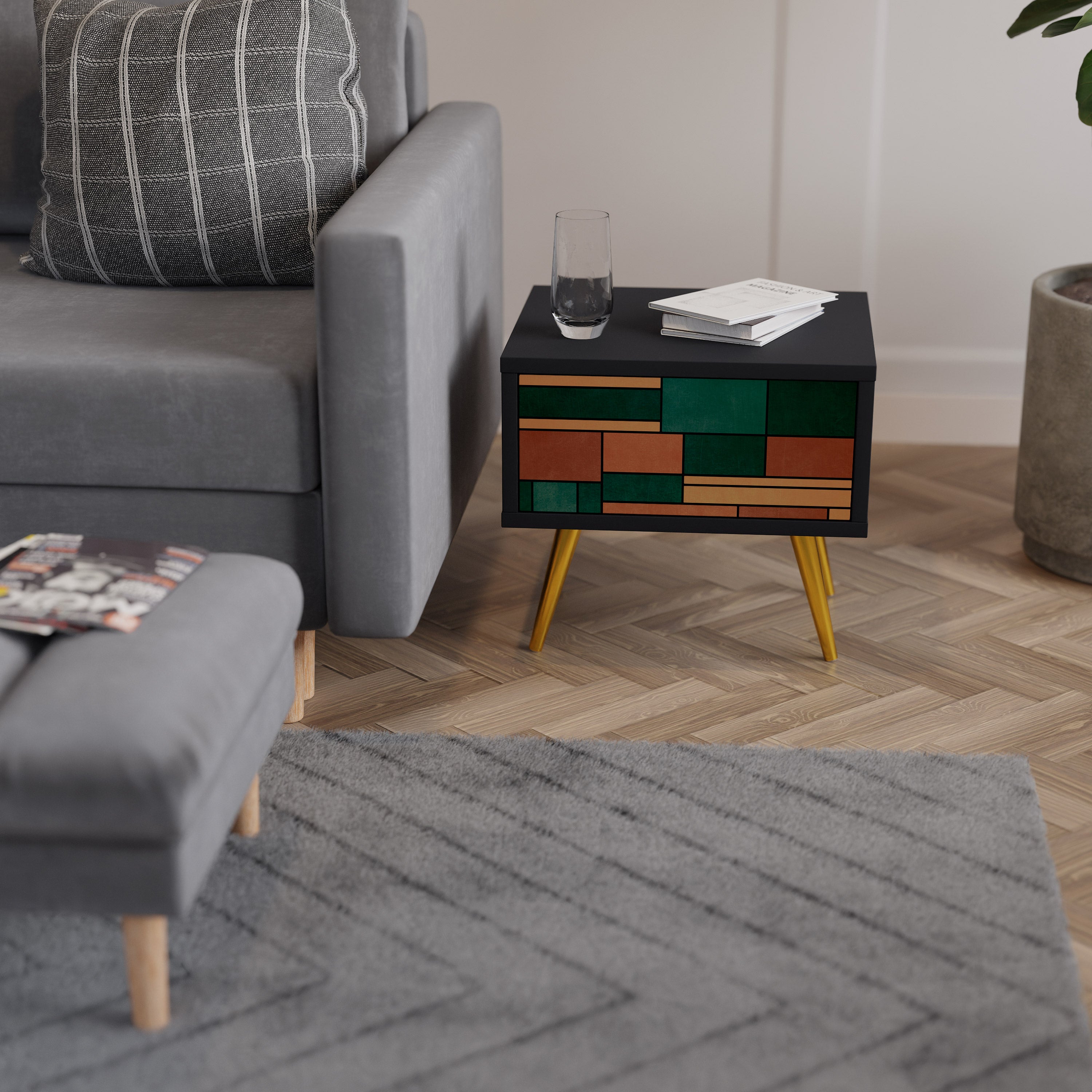 EARTHY FIGURES Nightstand in Black Finish