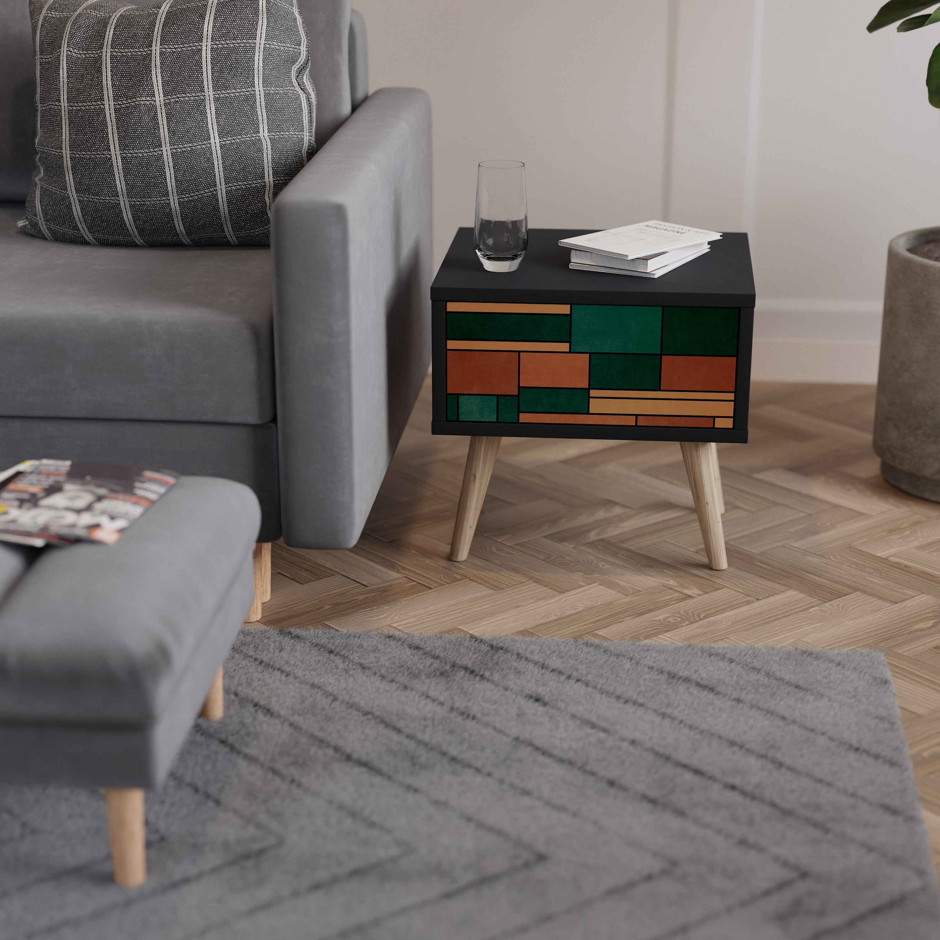 EARTHY FIGURES Nightstand in Black Finish