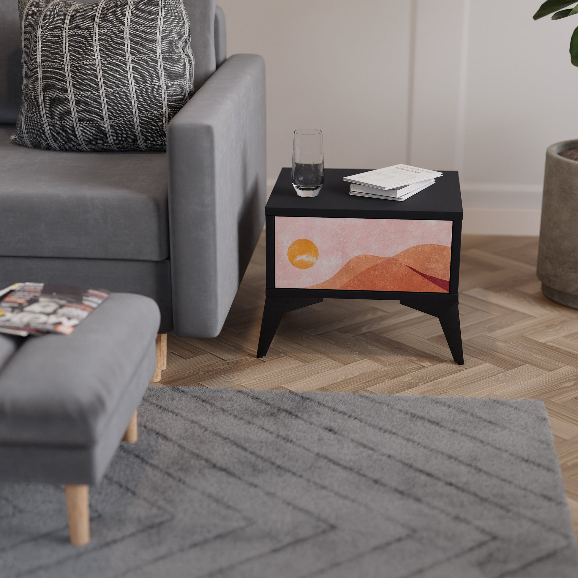 Table de chevet LUMINOUS SUNLIGHT en finition noire