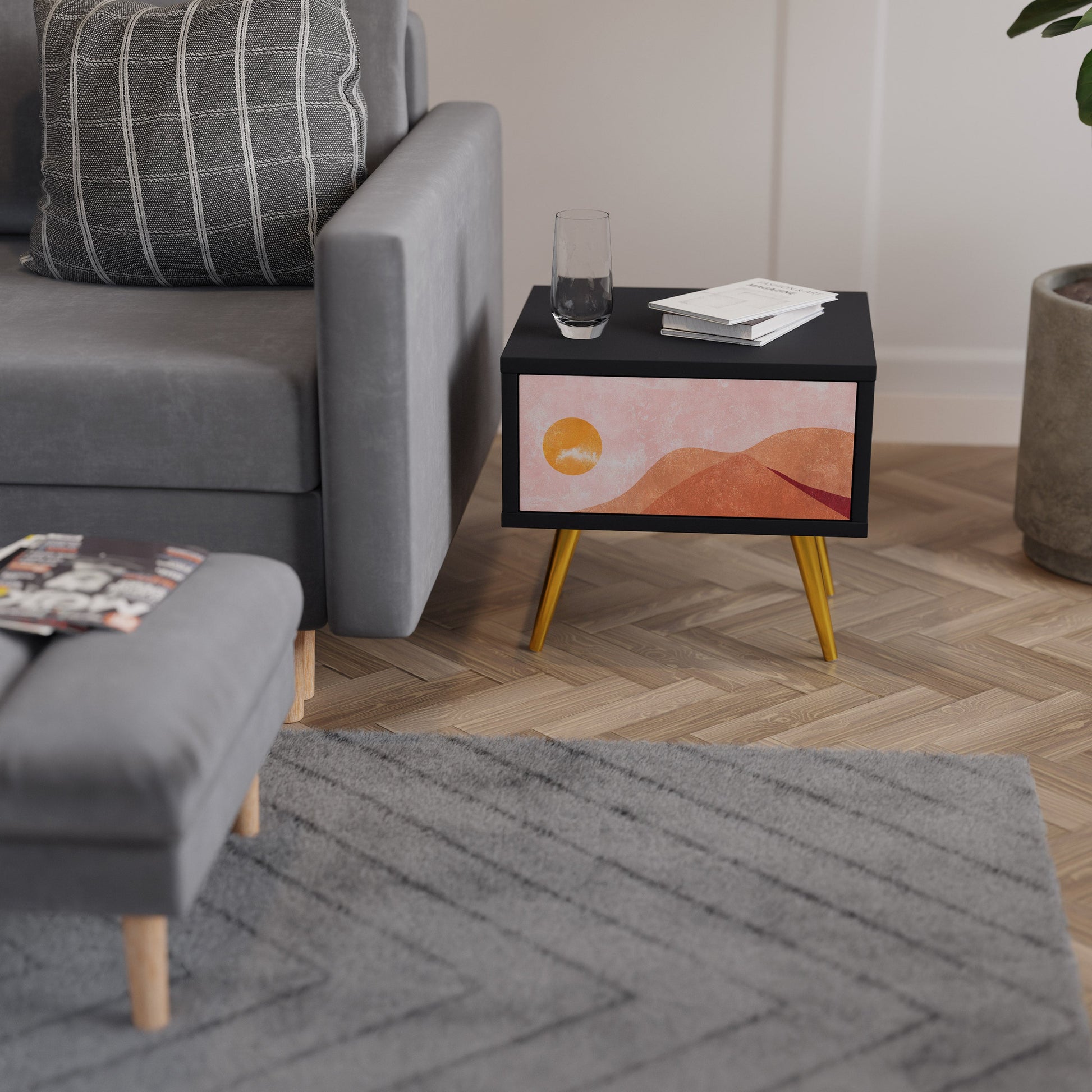 Table de chevet LUMINOUS SUNLIGHT en finition noire