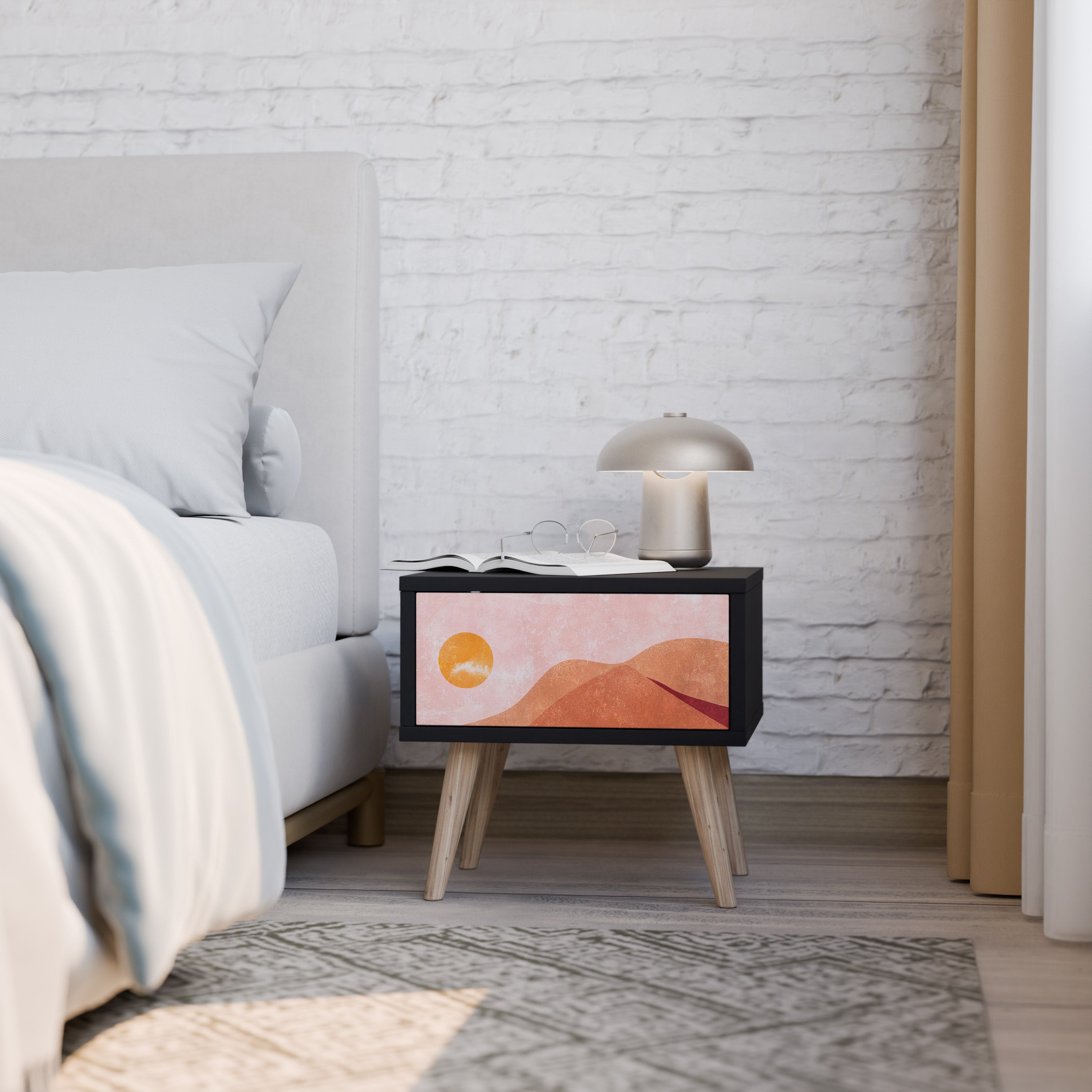 LUMINOUS SUNLIGHT Nightstand in Black Finish