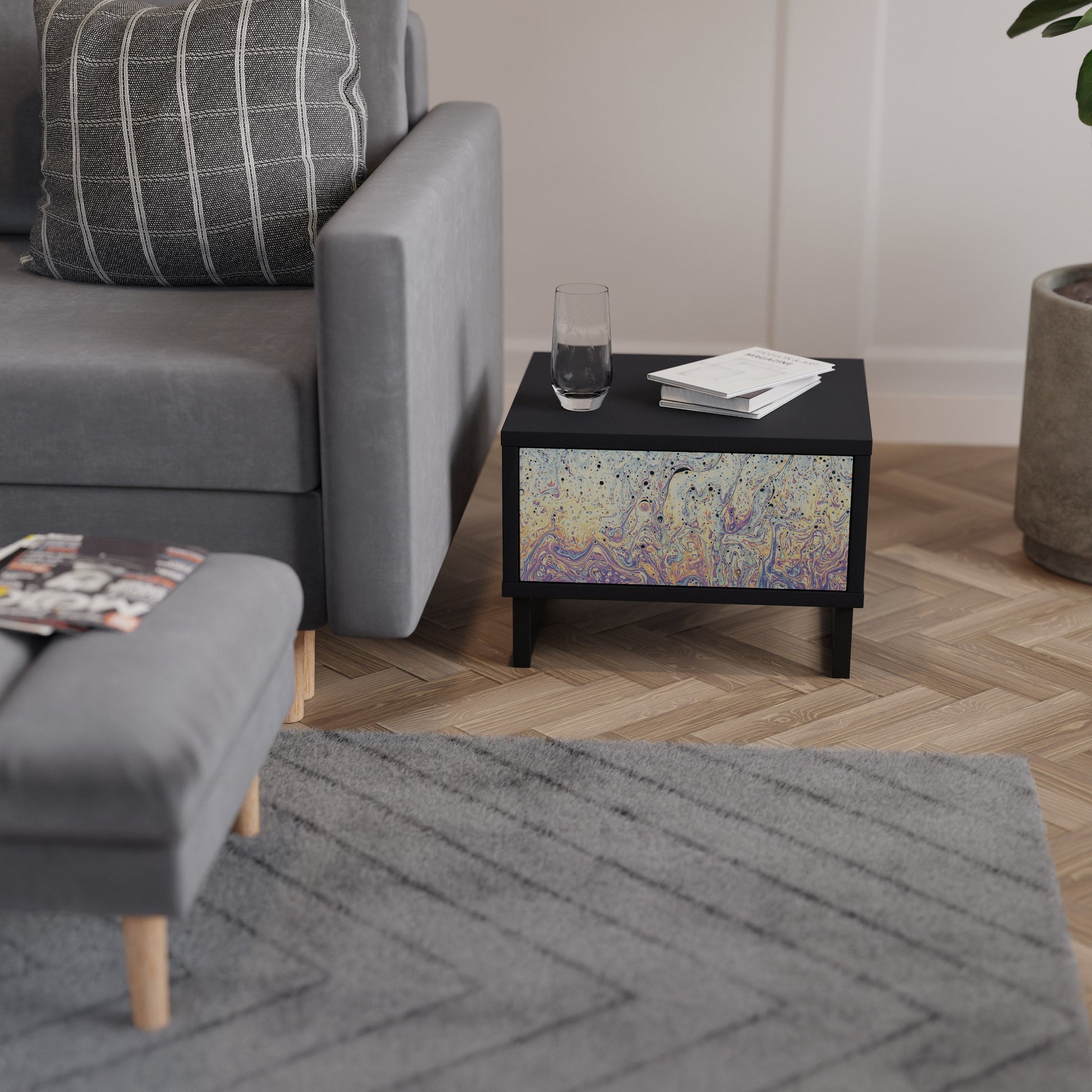 Table de chevet MOSAIC OF COLORS en finition noire