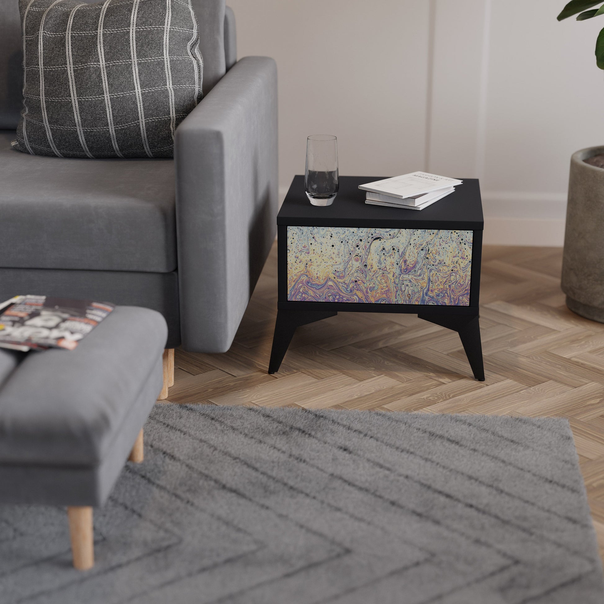 Table de chevet MOSAIC OF COLORS en finition noire