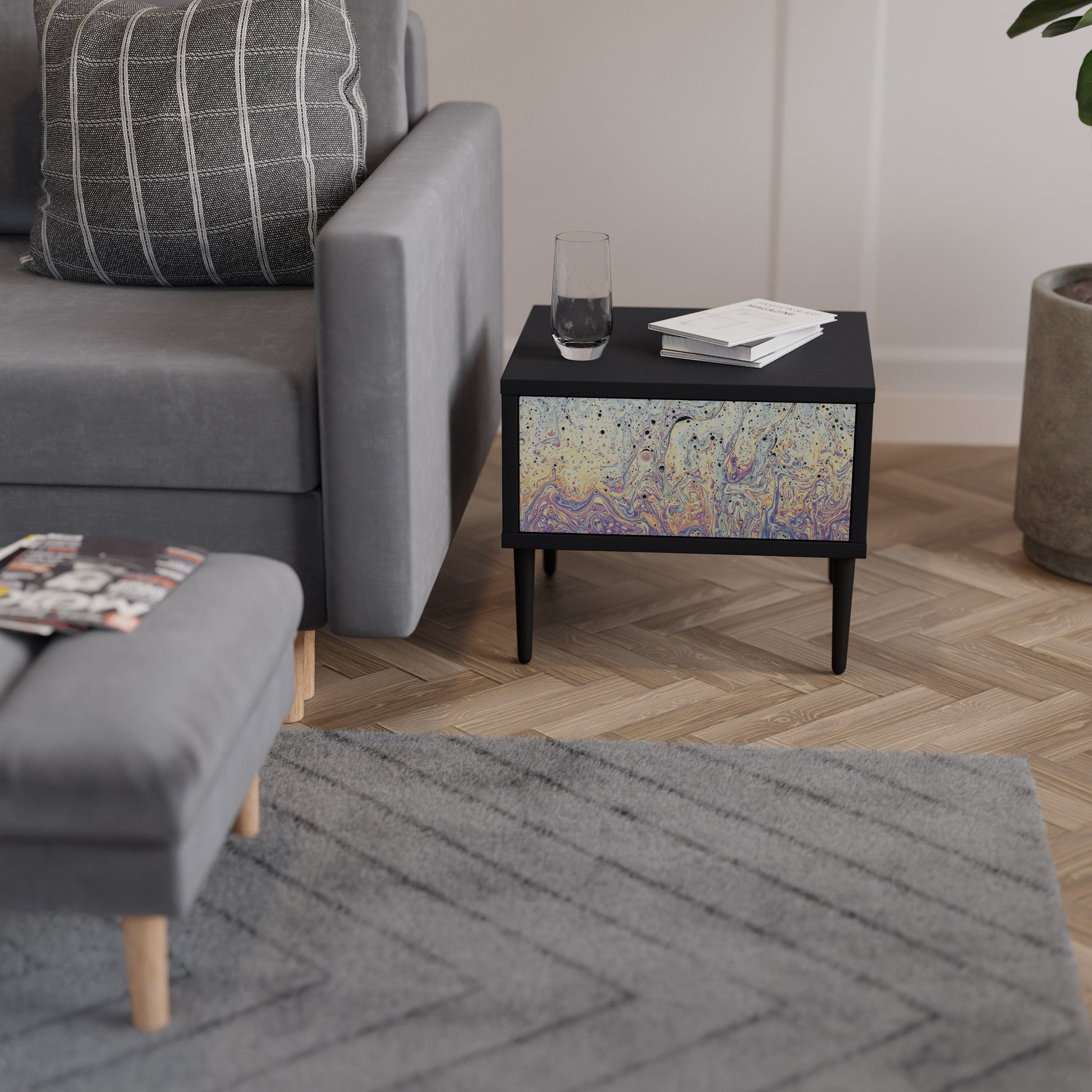 Table de chevet MOSAIC OF COLORS en finition noire