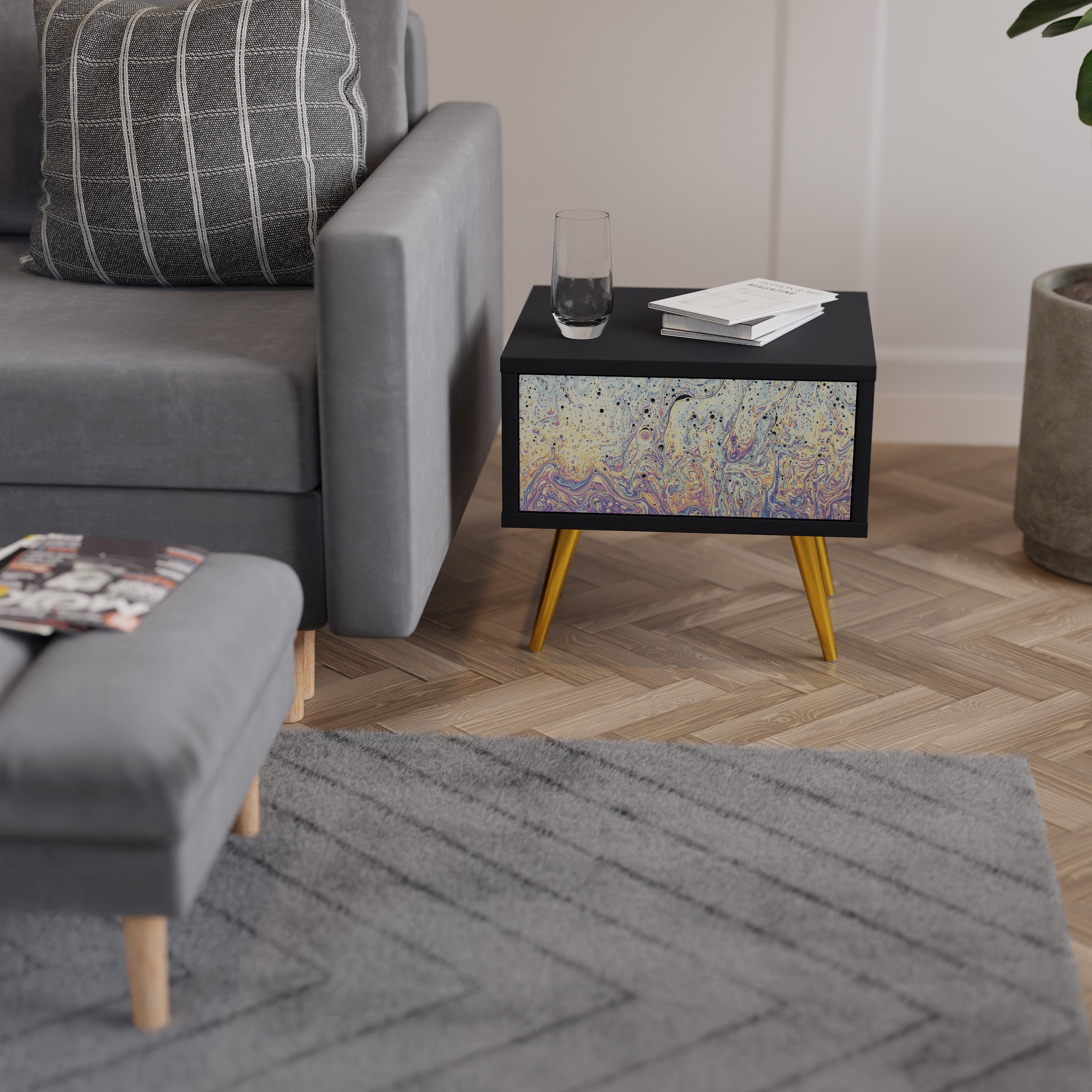MOSAIC OF COLORS Nightstand in Black Finish