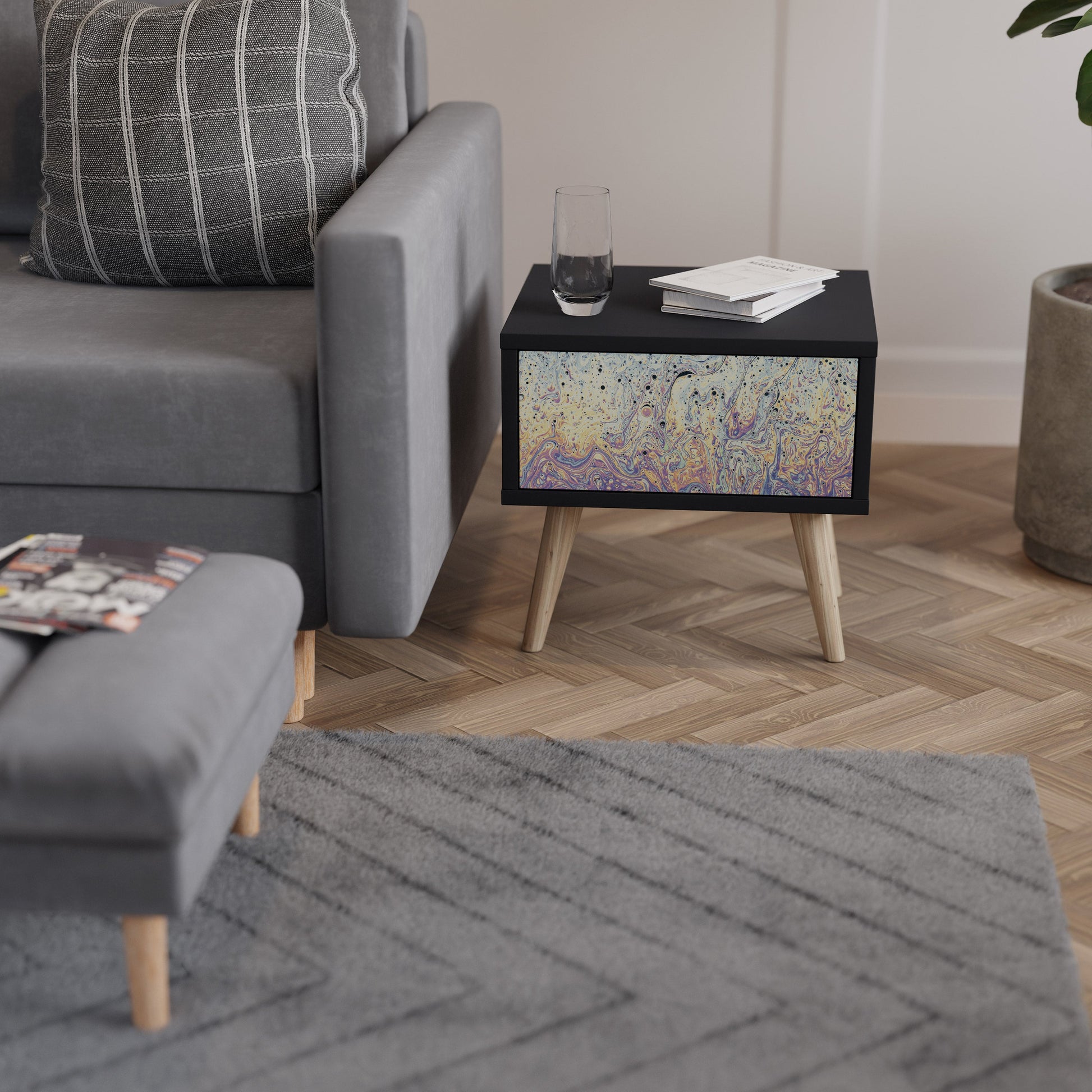Table de chevet MOSAIC OF COLORS en finition noire