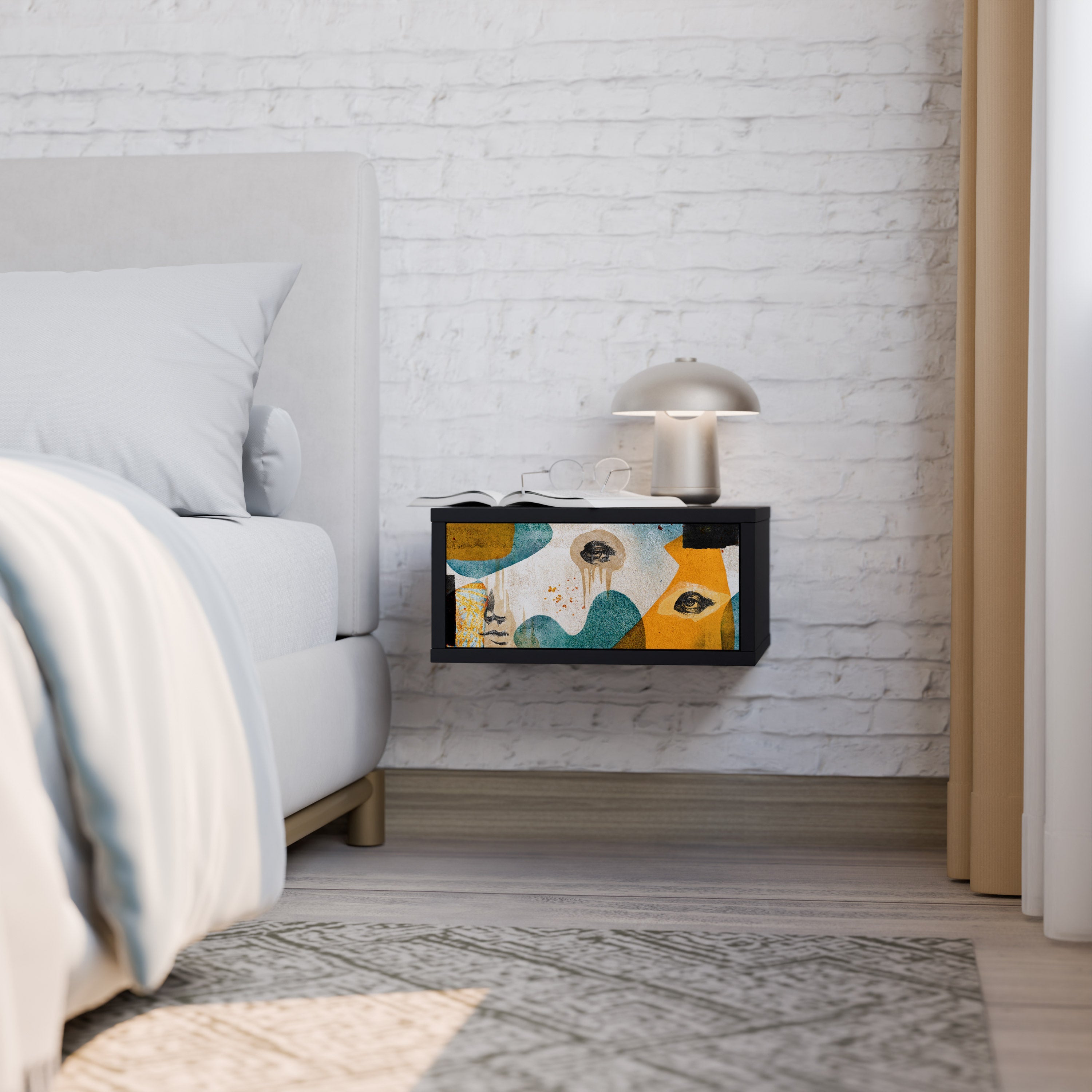 Table de chevet ABSTRACT FACES en finition noire