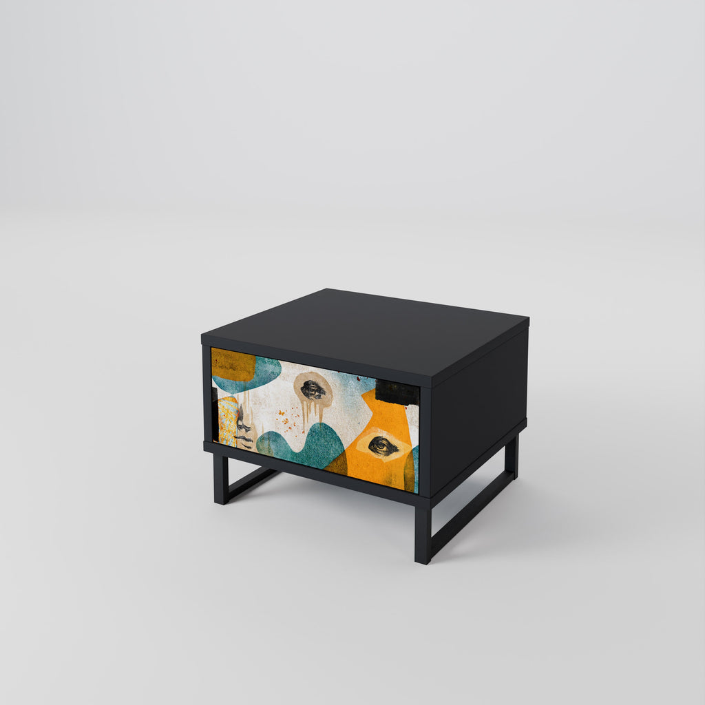 Table de chevet ABSTRACT FACES en finition noire