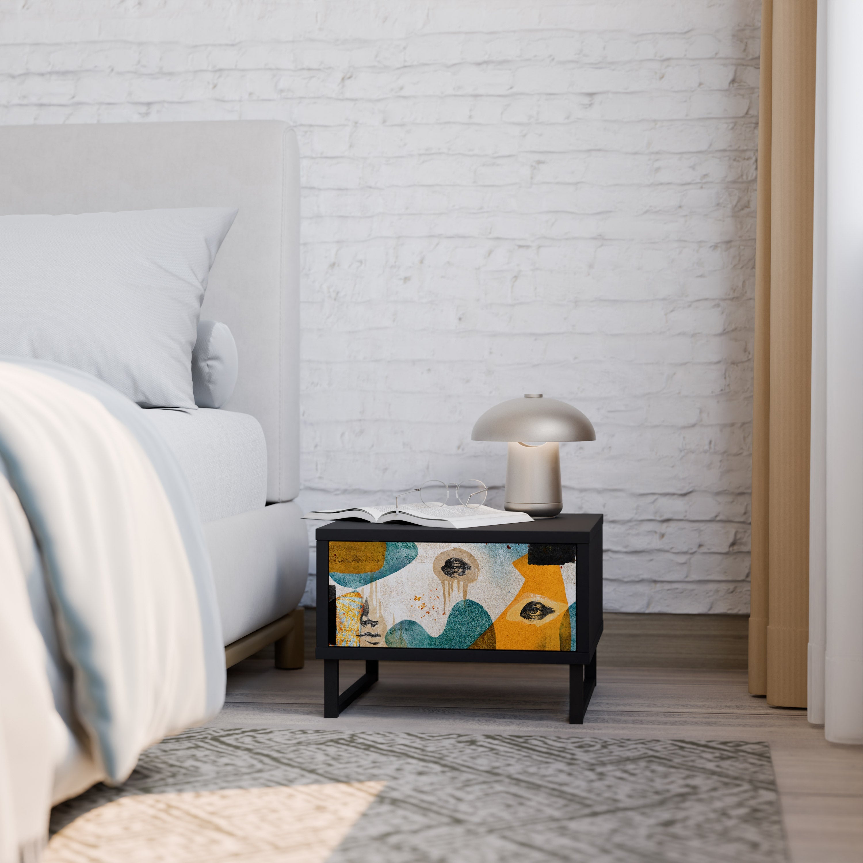 Table de chevet ABSTRACT FACES en finition noire