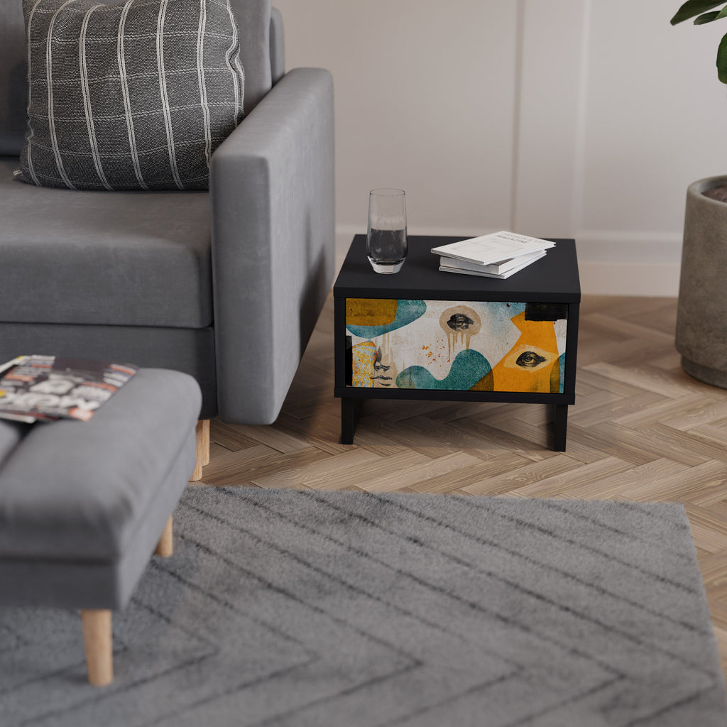 Table de chevet ABSTRACT FACES en finition noire