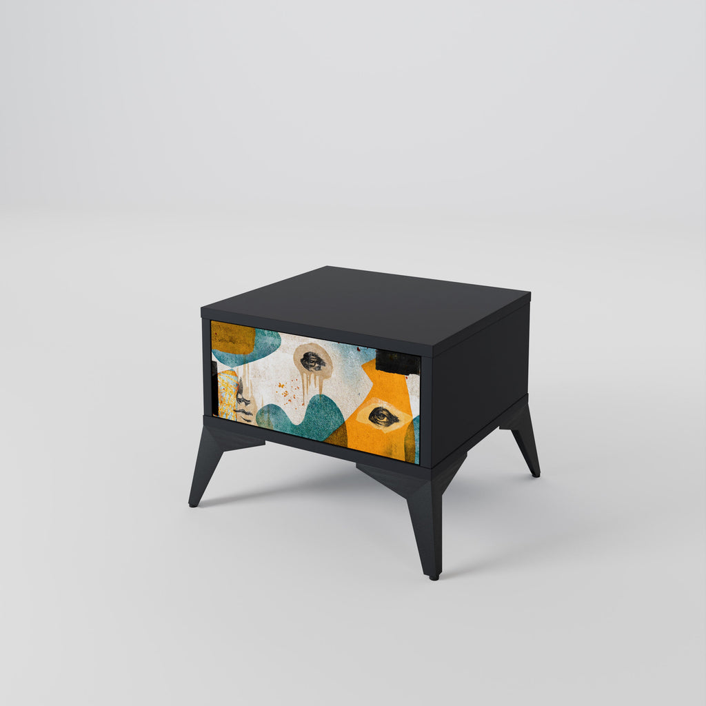Table de chevet ABSTRACT FACES en finition noire