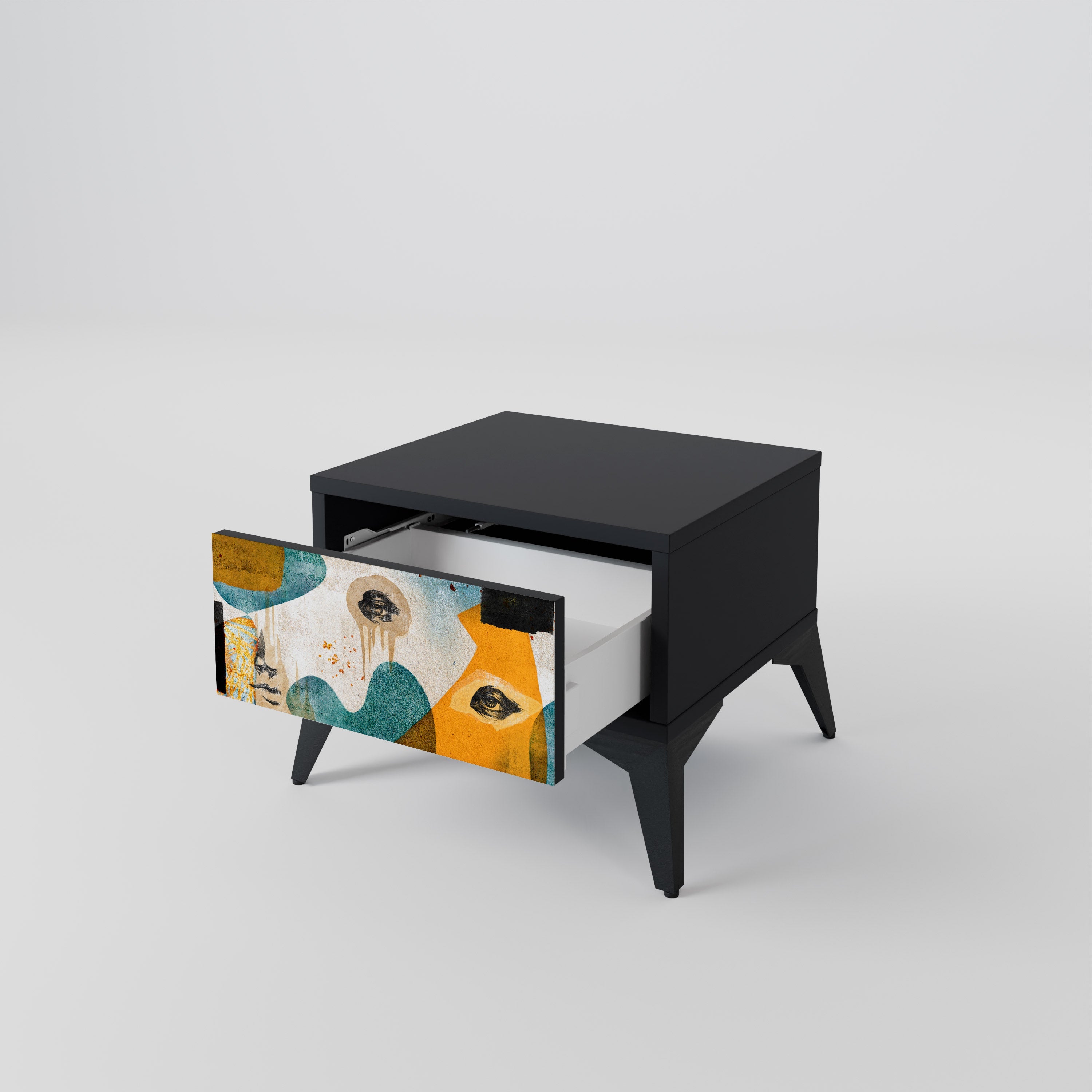 Table de chevet ABSTRACT FACES en finition noire