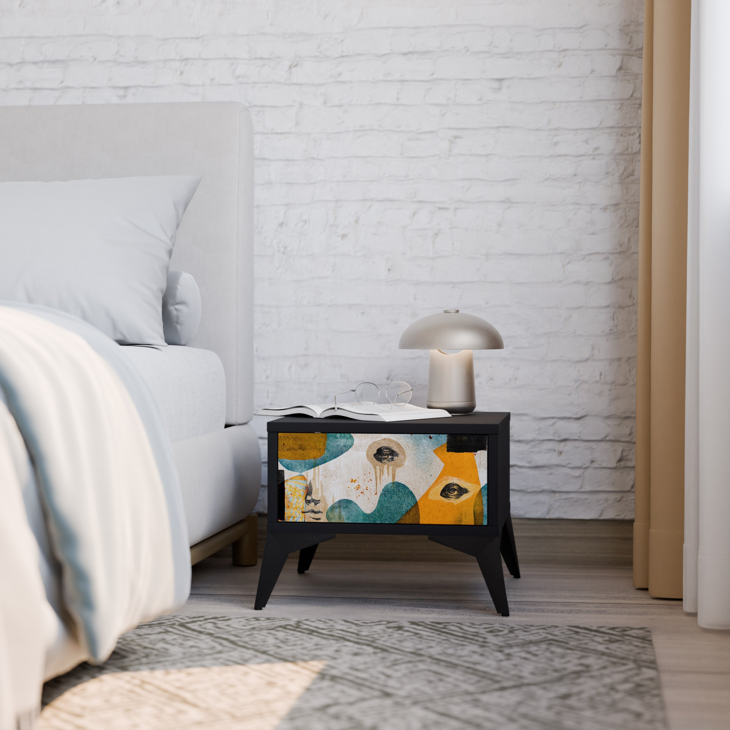 Table de chevet ABSTRACT FACES en finition noire