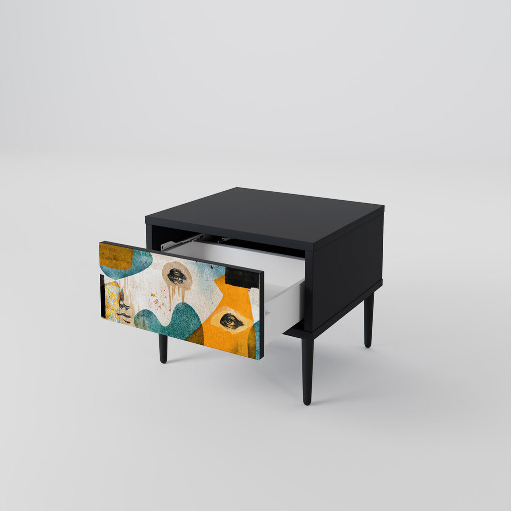 Table de chevet ABSTRACT FACES en finition noire
