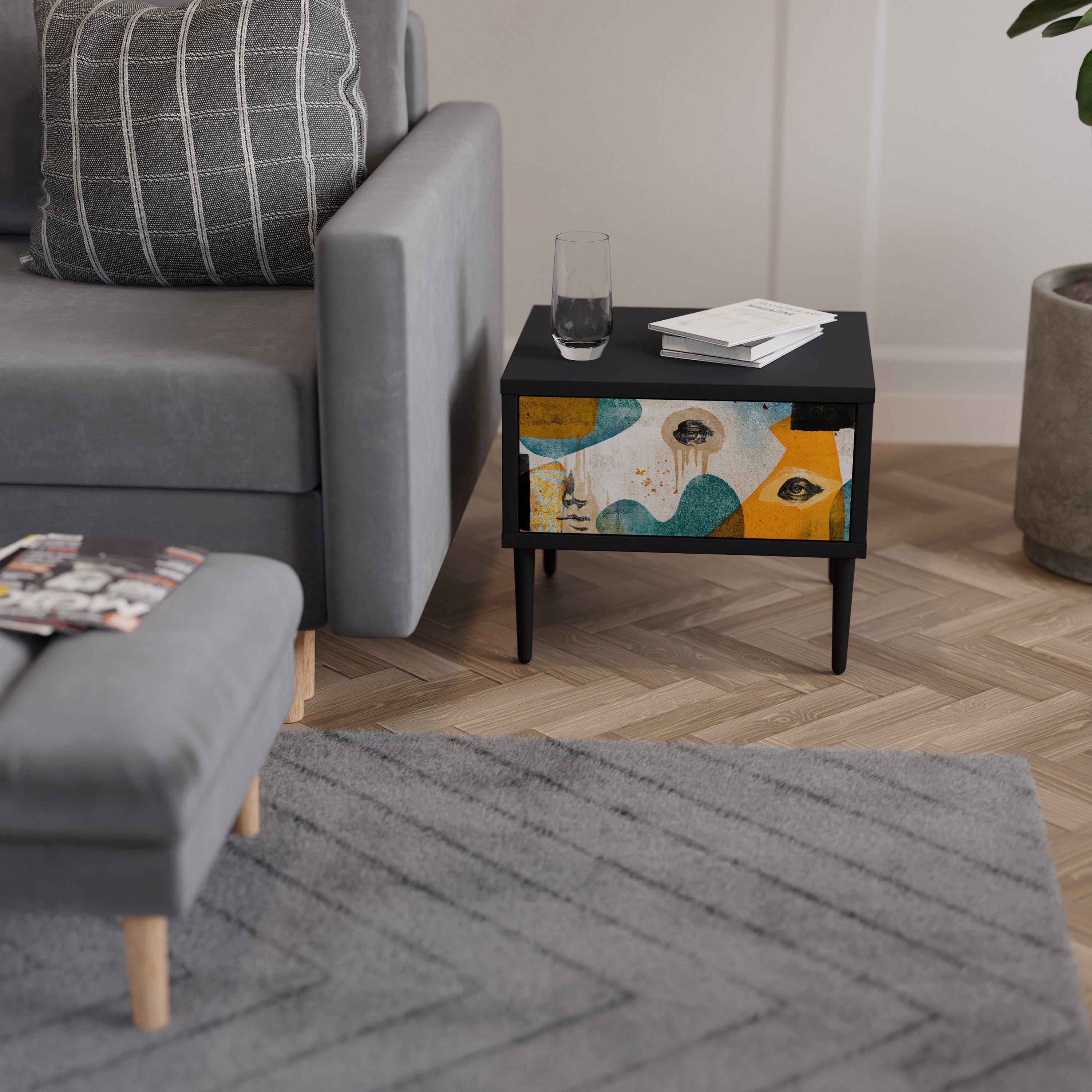 Table de chevet ABSTRACT FACES en finition noire