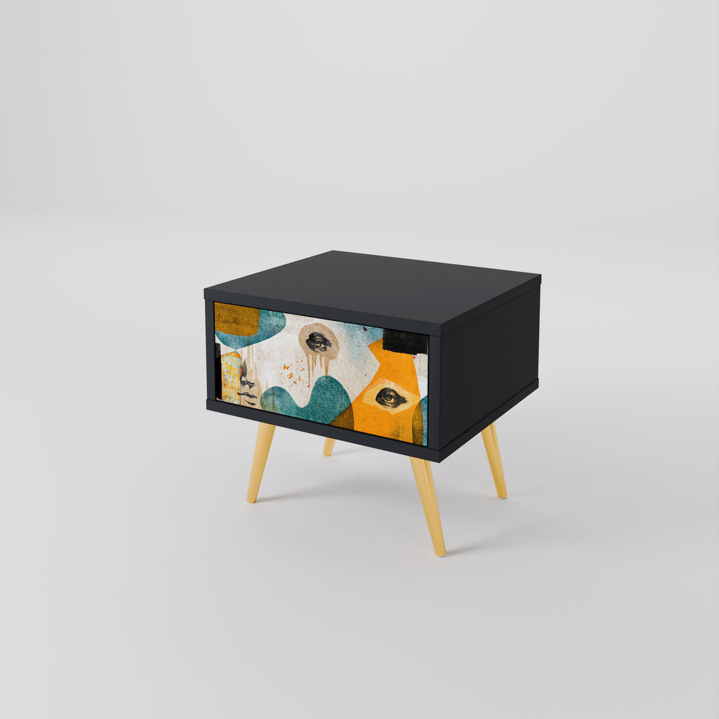 Table de chevet ABSTRACT FACES en finition noire