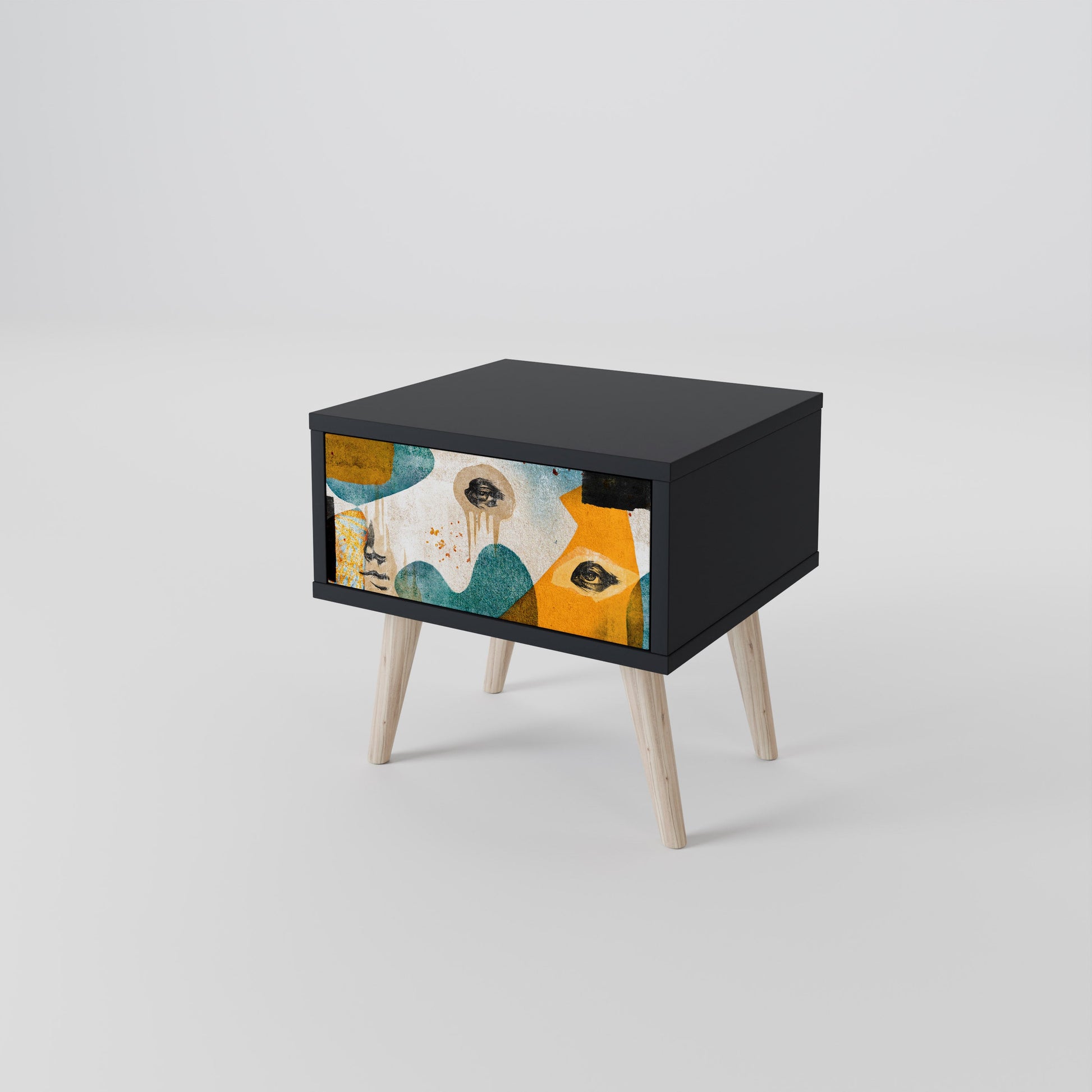 Table de chevet ABSTRACT FACES en finition noire