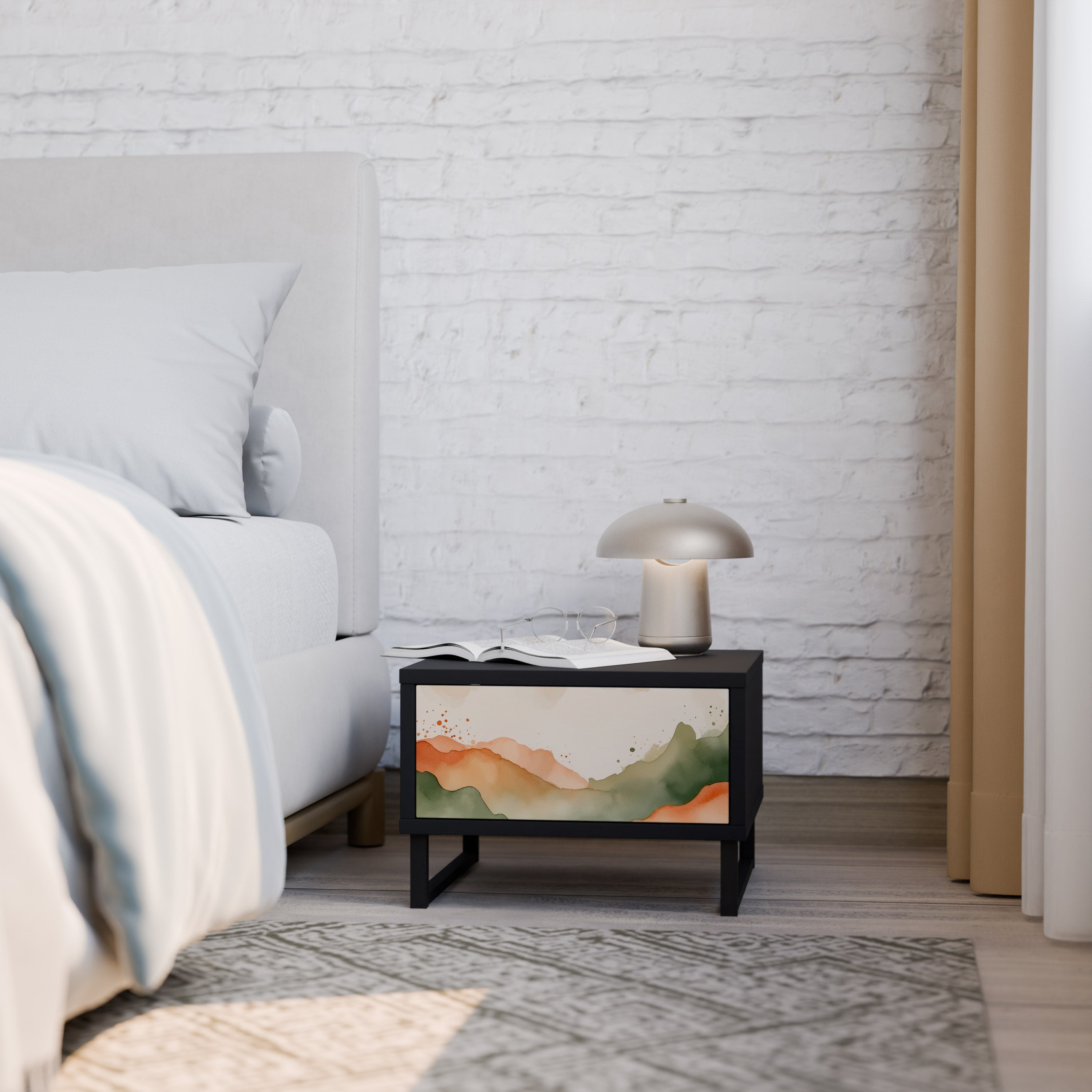 Table de chevet WATERCOLOR PEAKS en finition noire