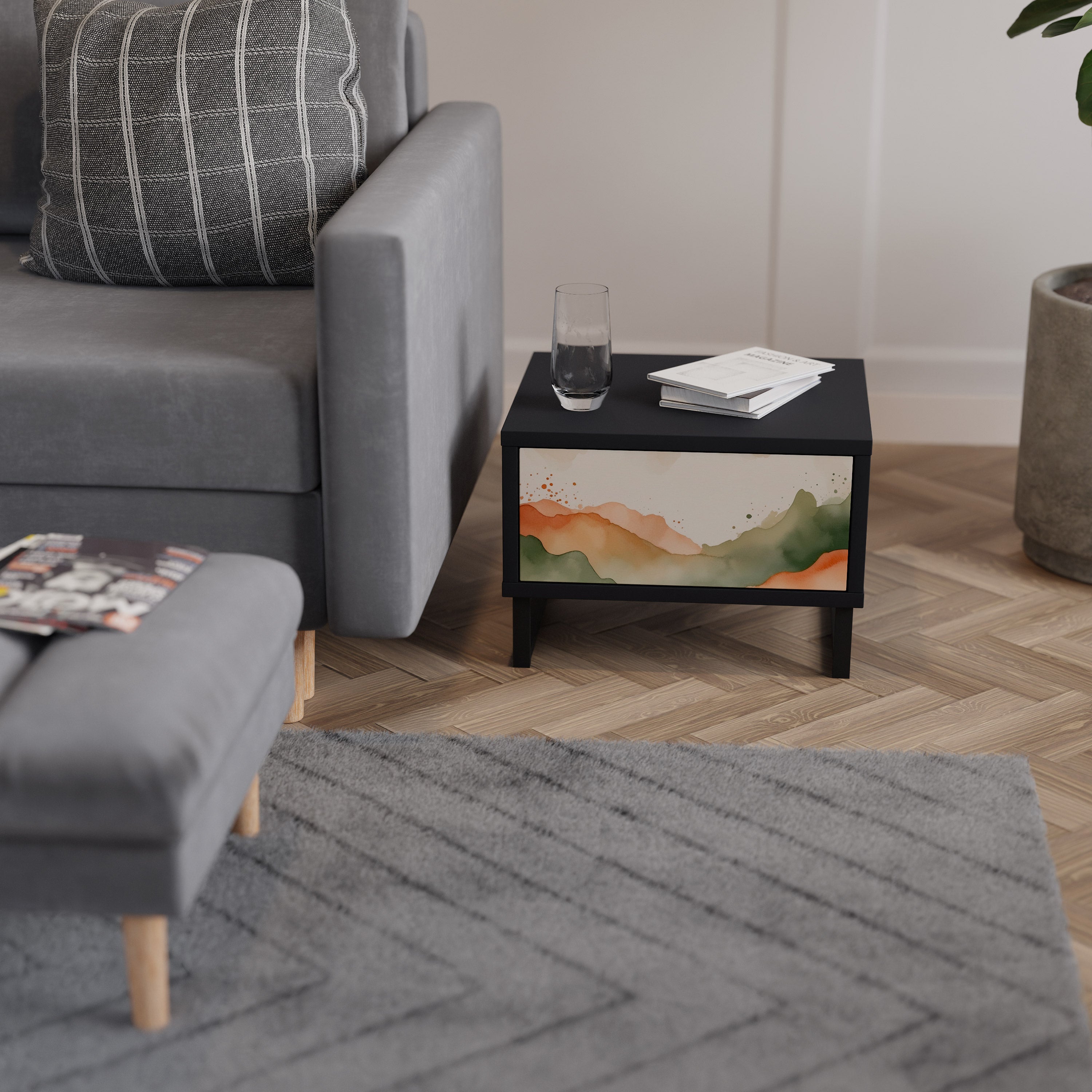 Table de chevet WATERCOLOR PEAKS en finition noire