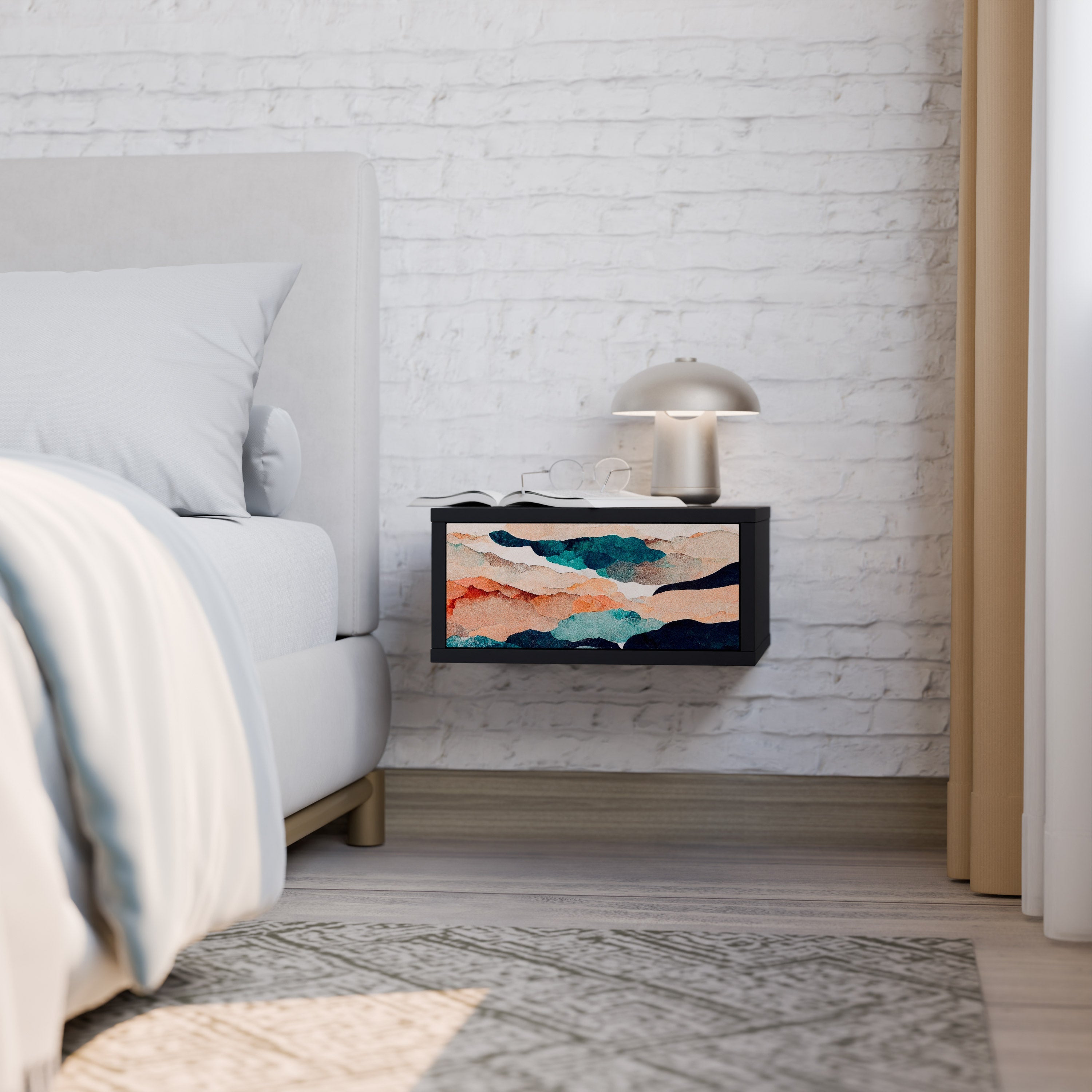 Table de chevet PAYSAGE ABSTRAIT en finition noire