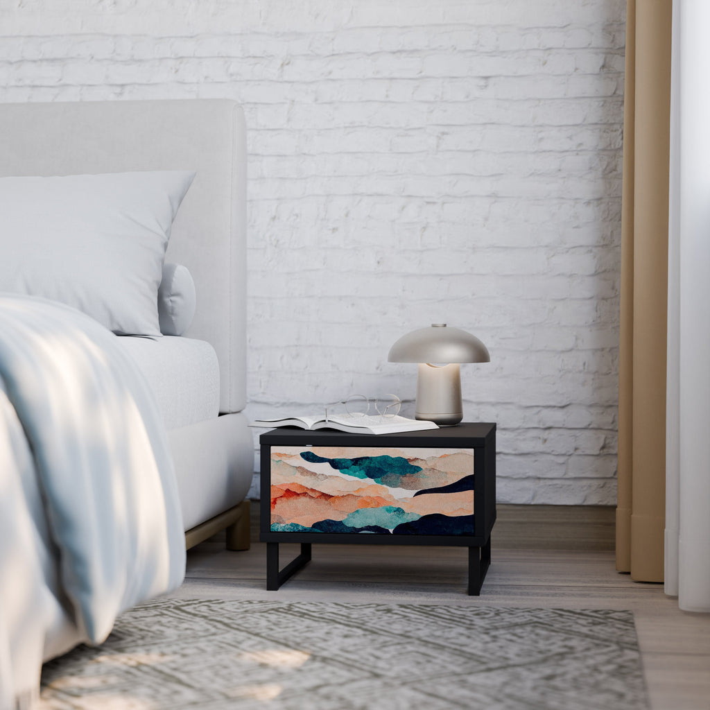 Table de chevet PAYSAGE ABSTRAIT en finition noire