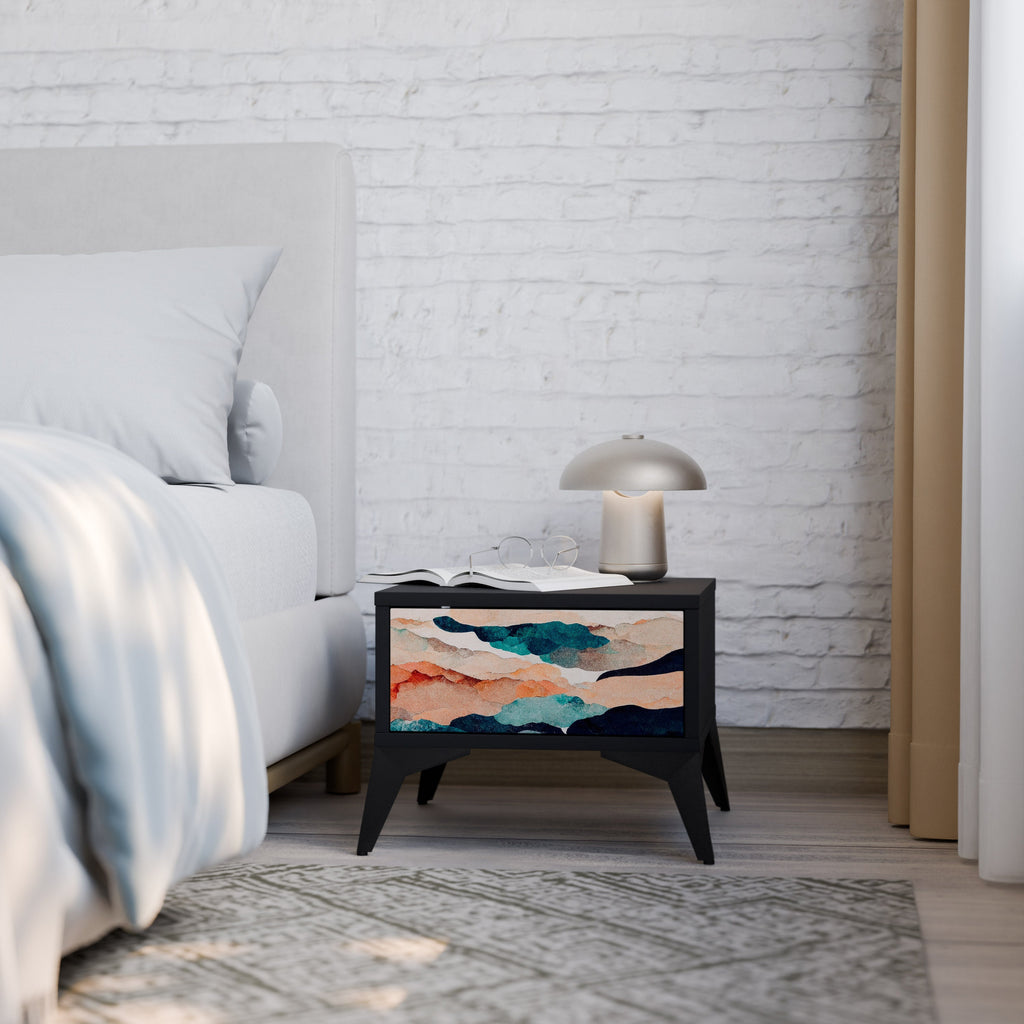 Table de chevet PAYSAGE ABSTRAIT en finition noire