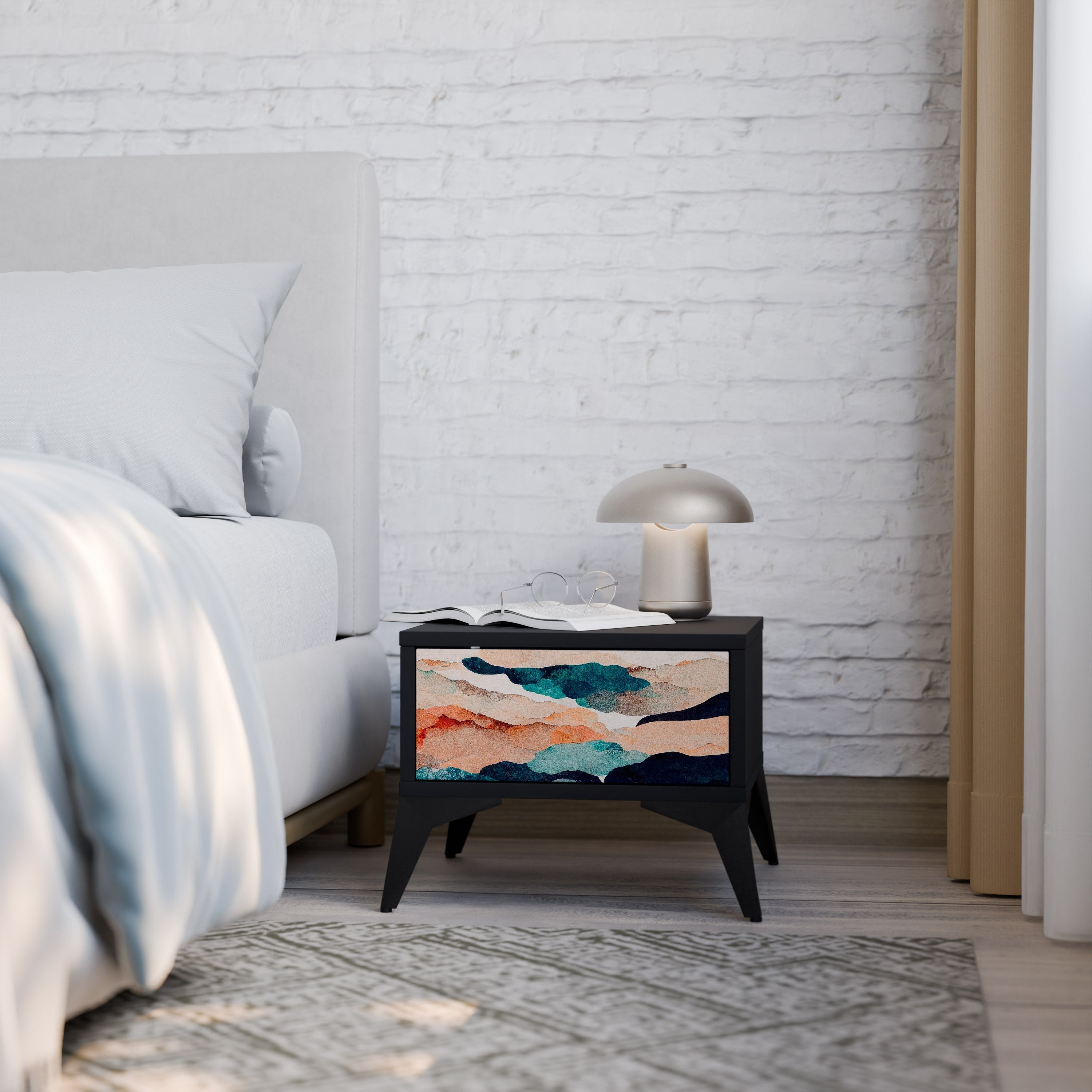 Table de chevet PAYSAGE ABSTRAIT en finition noire