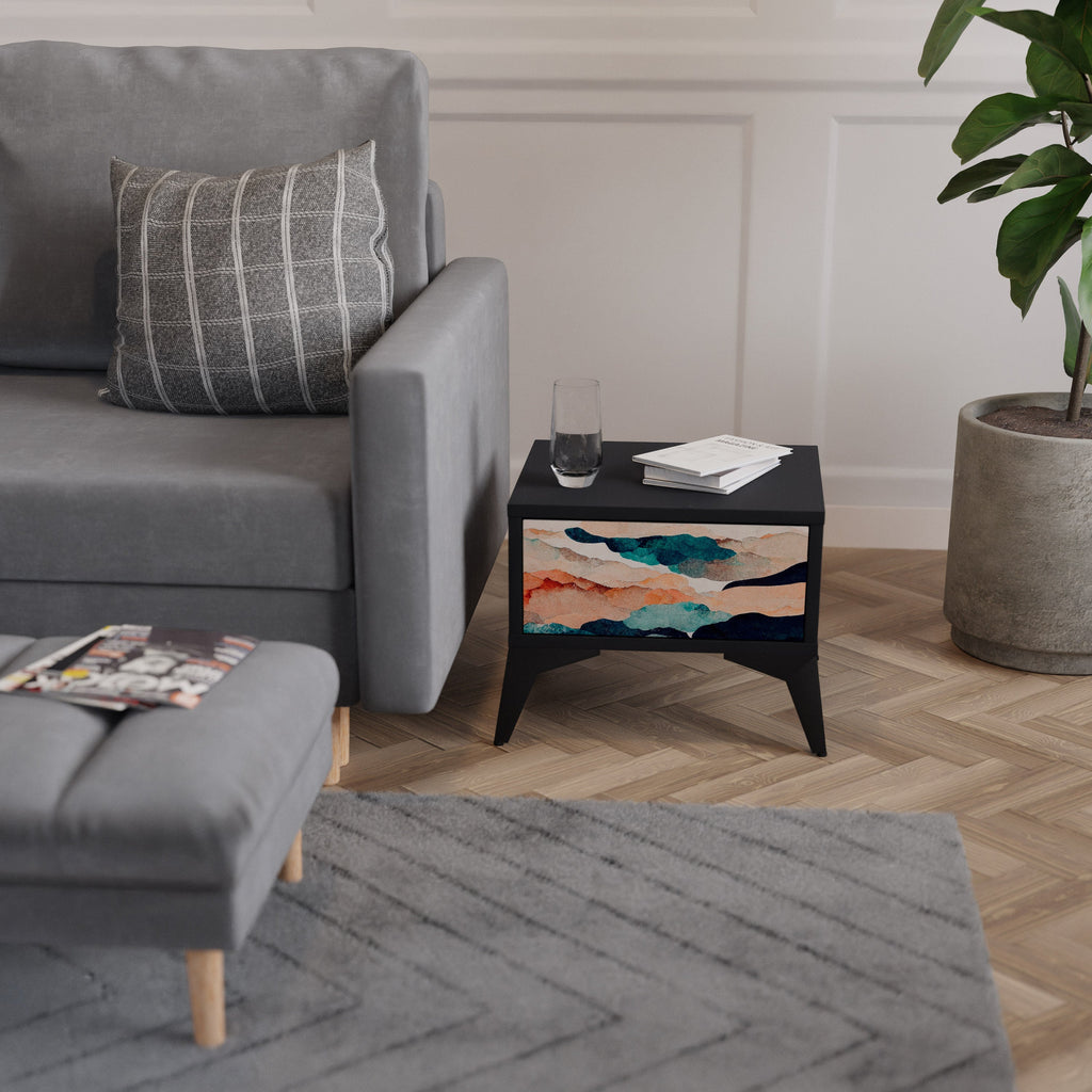 Table de chevet PAYSAGE ABSTRAIT en finition noire