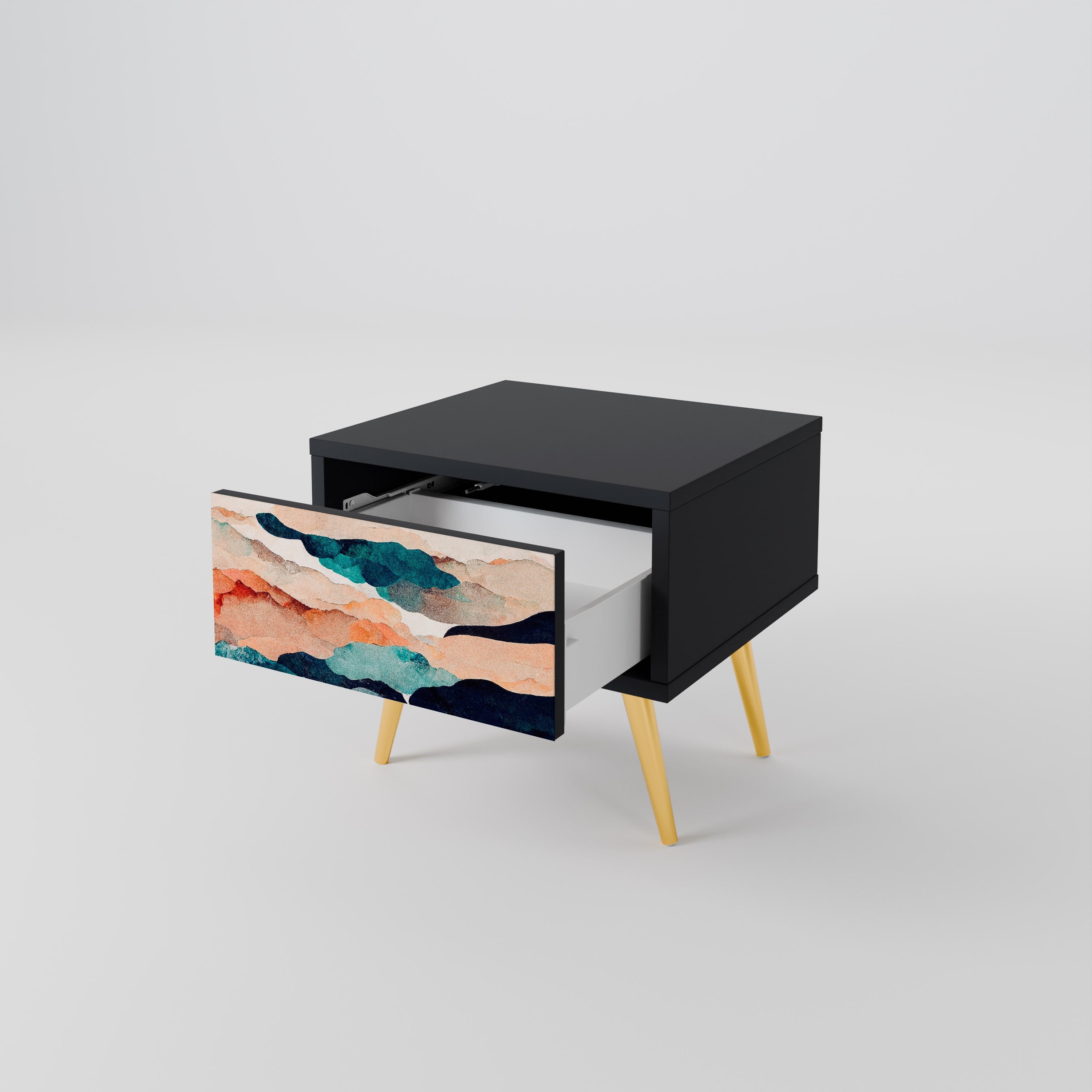 Table de chevet PAYSAGE ABSTRAIT en finition noire