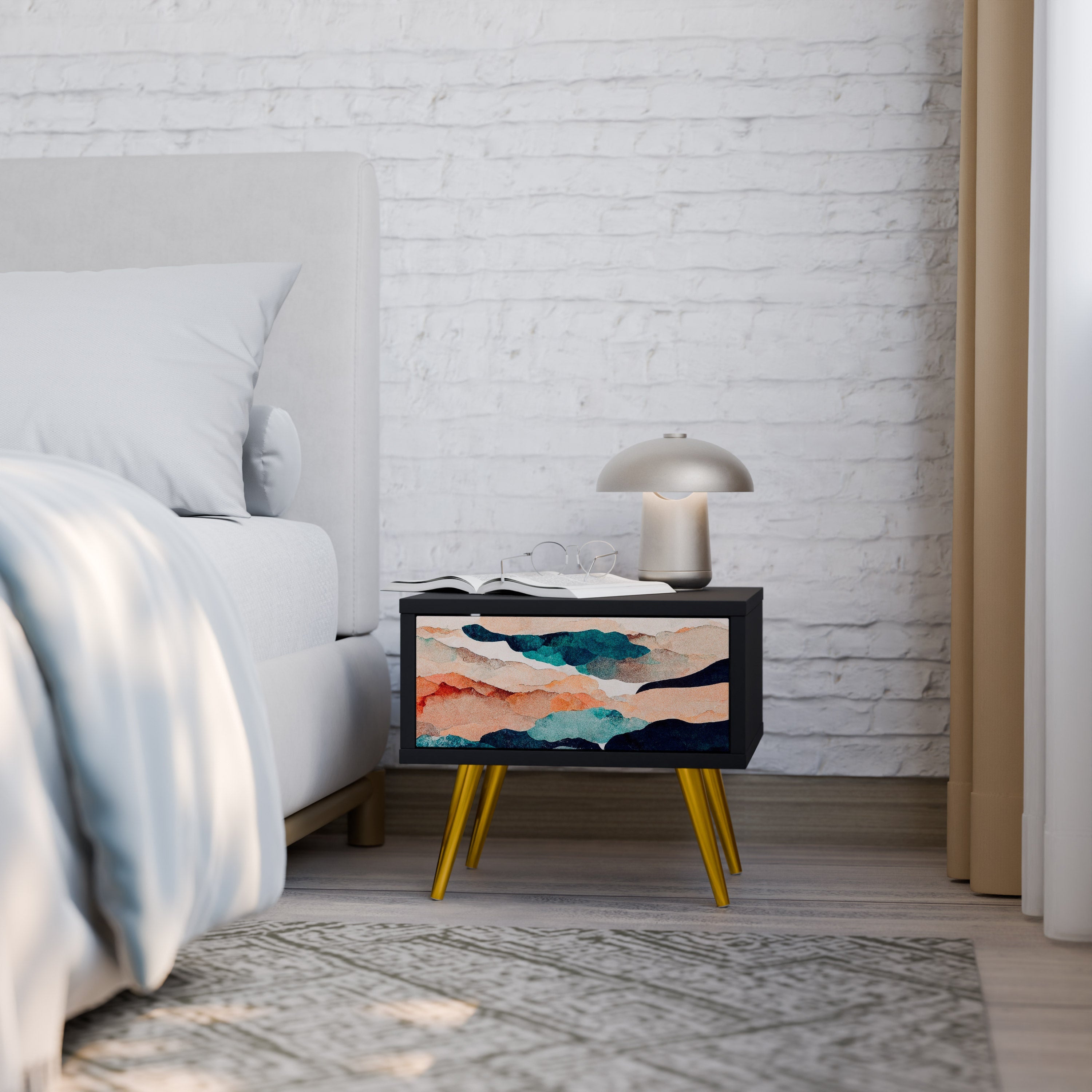 Table de chevet PAYSAGE ABSTRAIT en finition noire