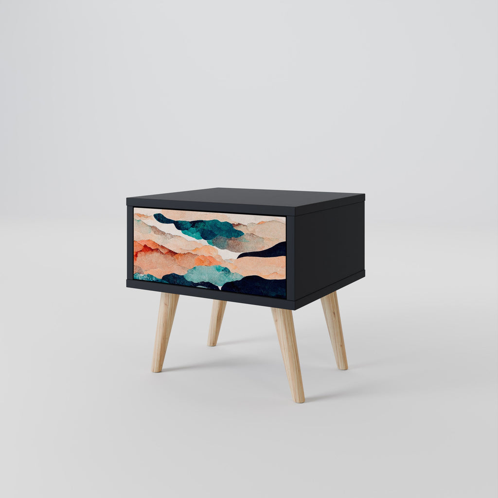 Table de chevet PAYSAGE ABSTRAIT en finition noire