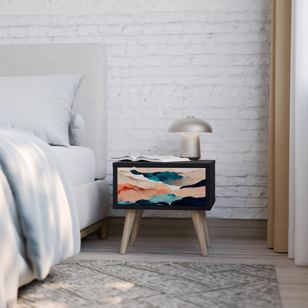 Table de chevet PAYSAGE ABSTRAIT en finition noire