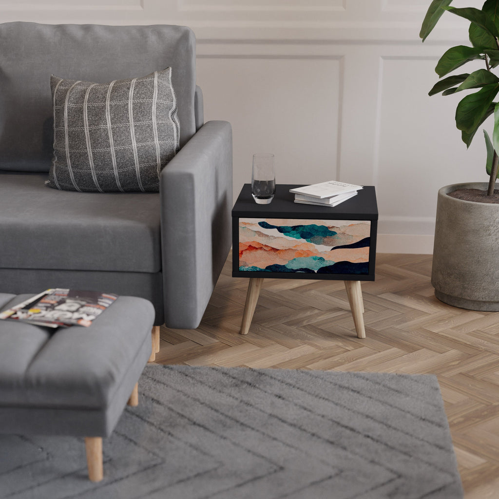 Table de chevet PAYSAGE ABSTRAIT en finition noire