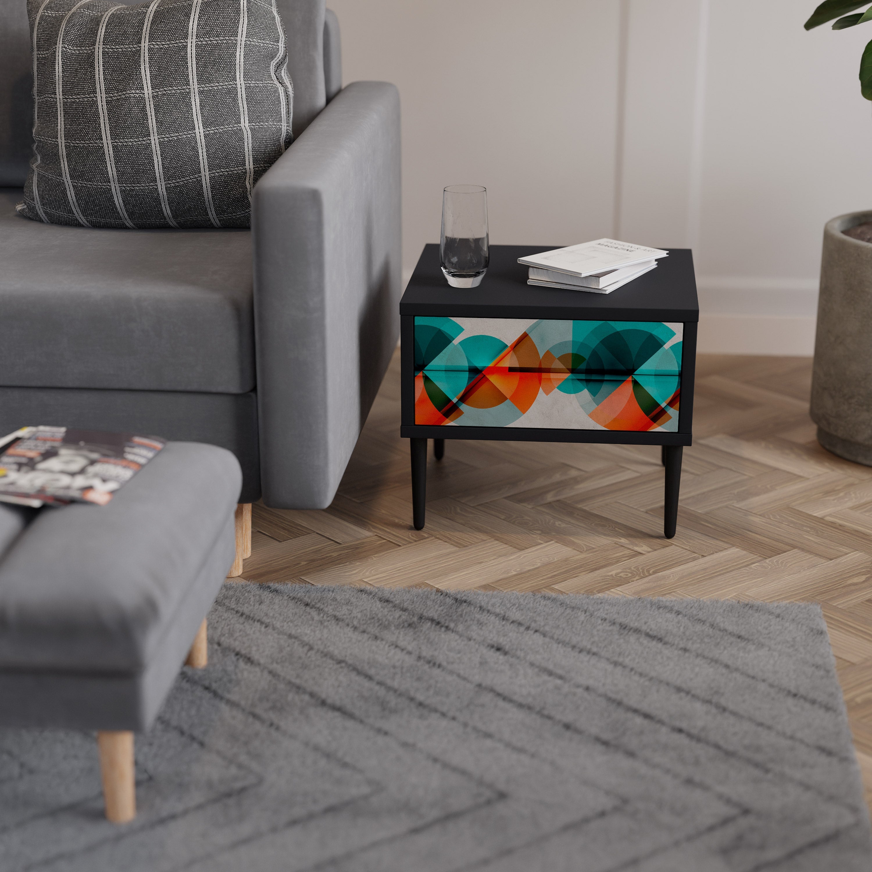 Table de chevet CIRCULAR RHAPSODY en finition noire