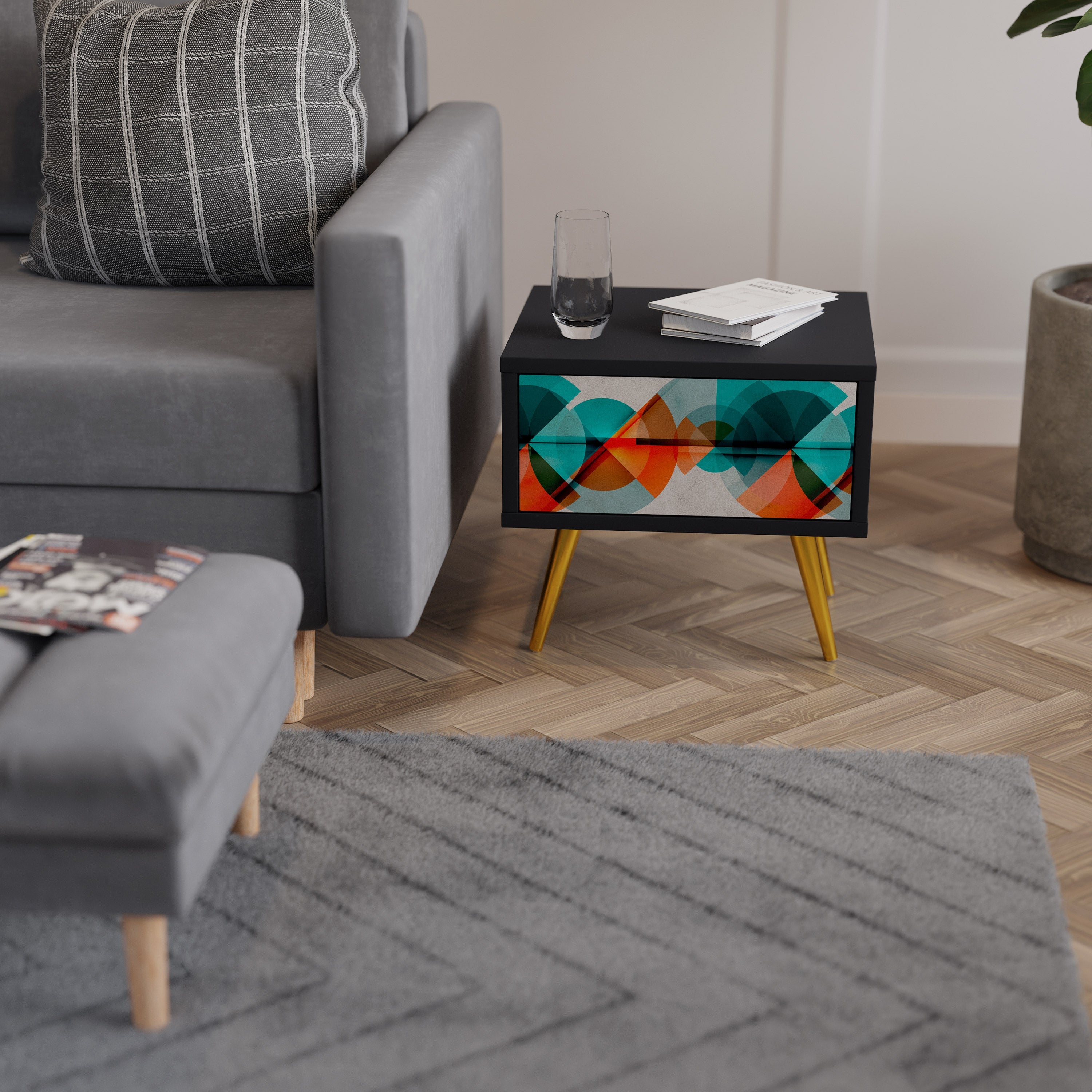 Table de chevet CIRCULAR RHAPSODY en finition noire