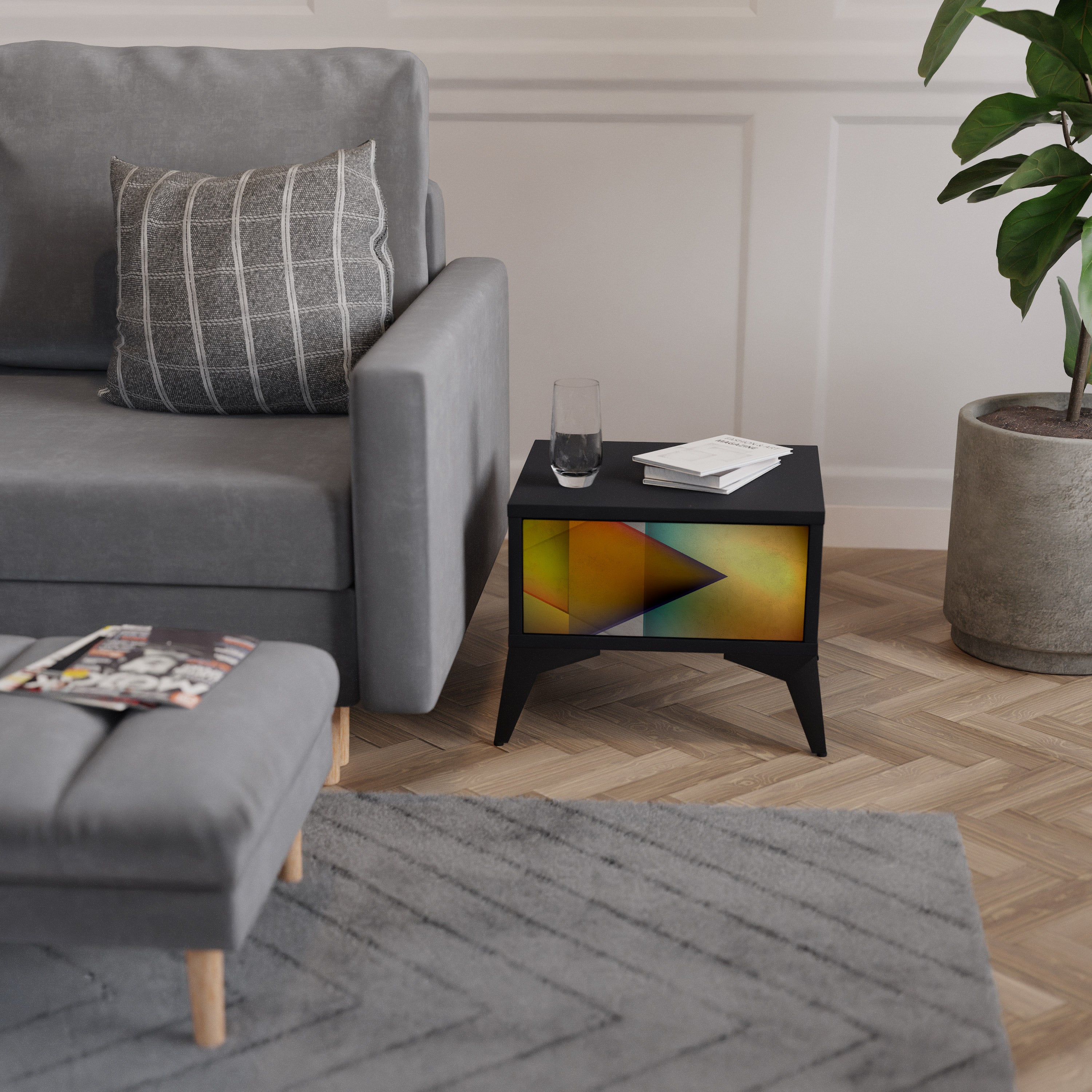 Table de chevet PIERCING SHARPNESS en finition noire