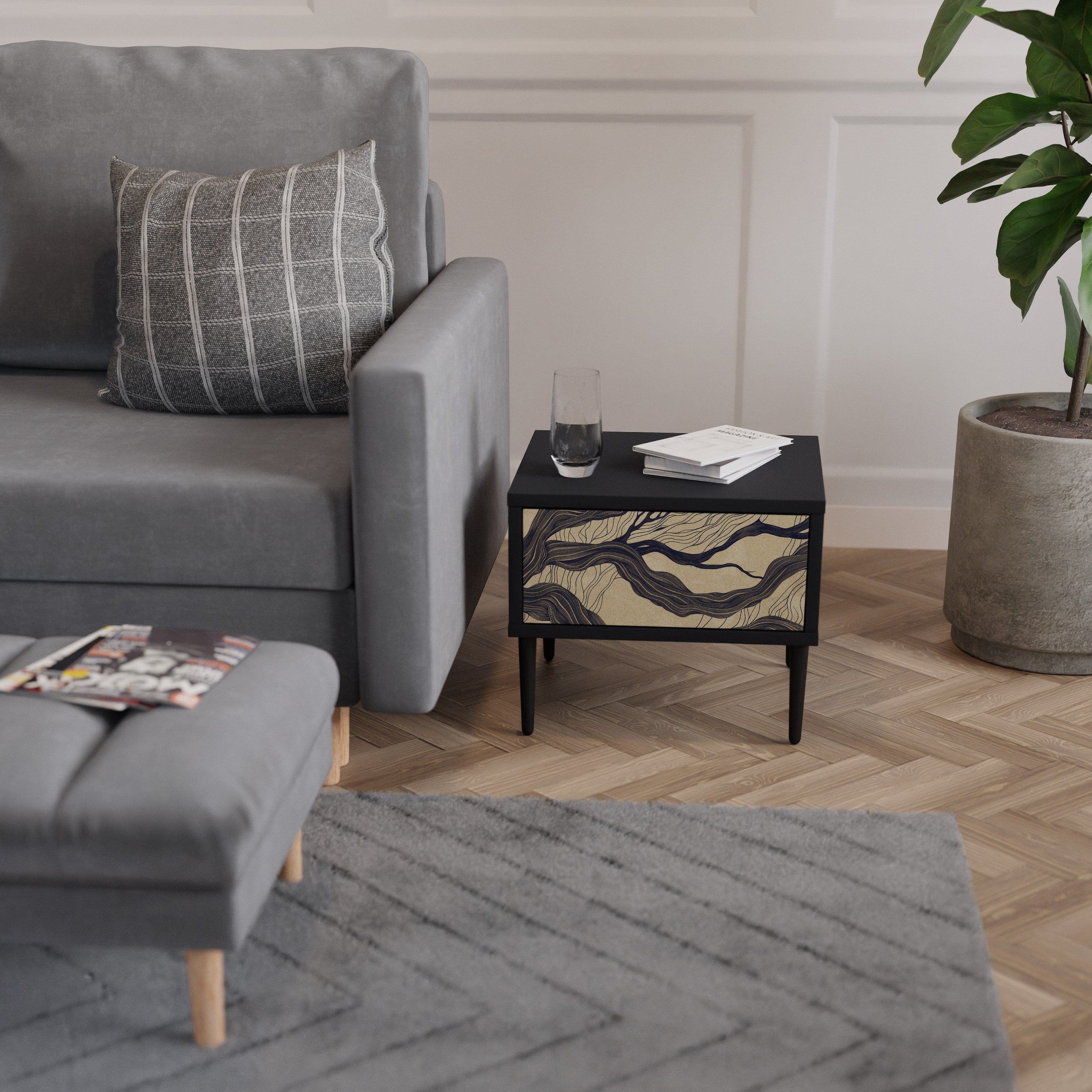 Table de chevet UNIFIED FRAGMENTS en finition noire