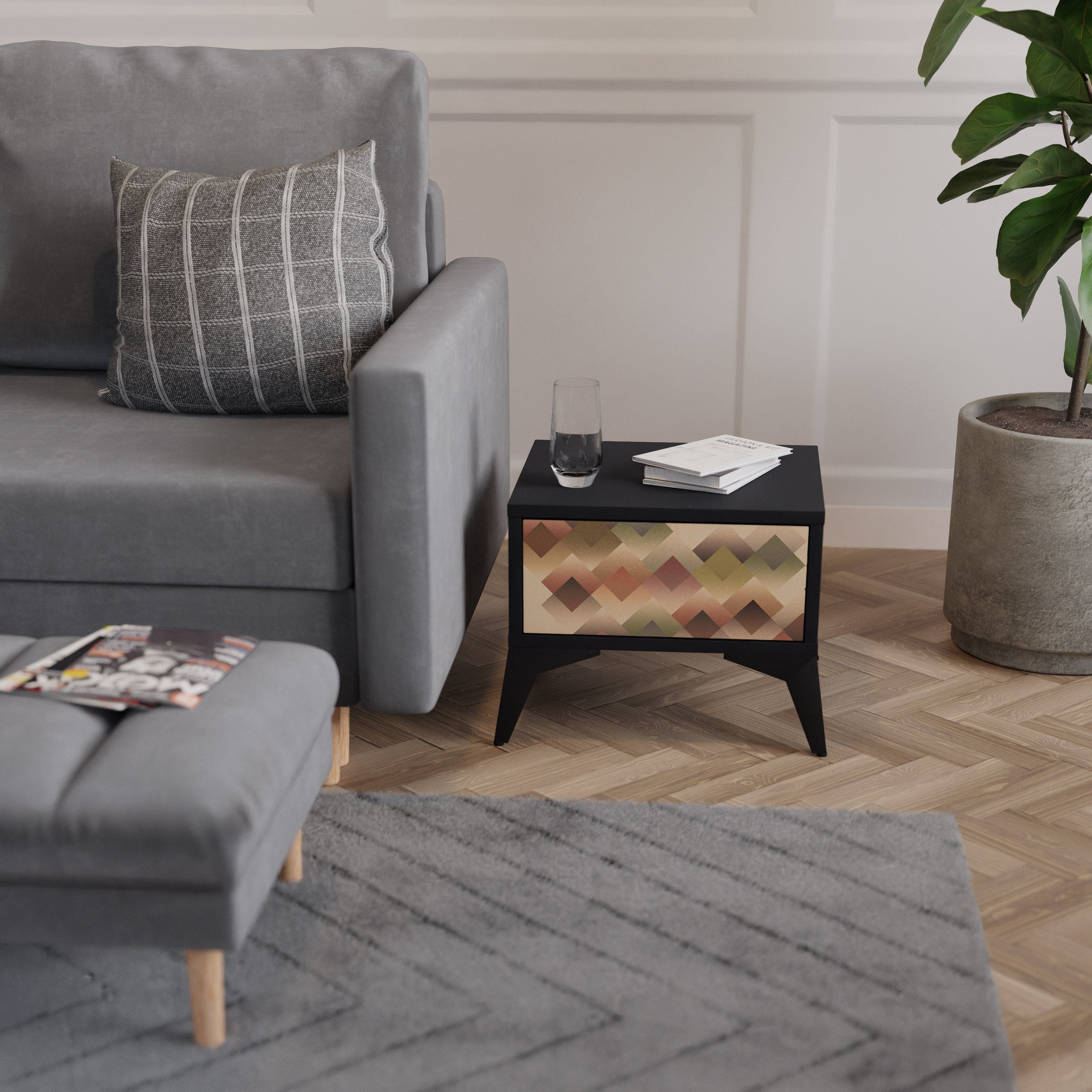 Table de chevet GEOMETRIC FUSION en finition noire