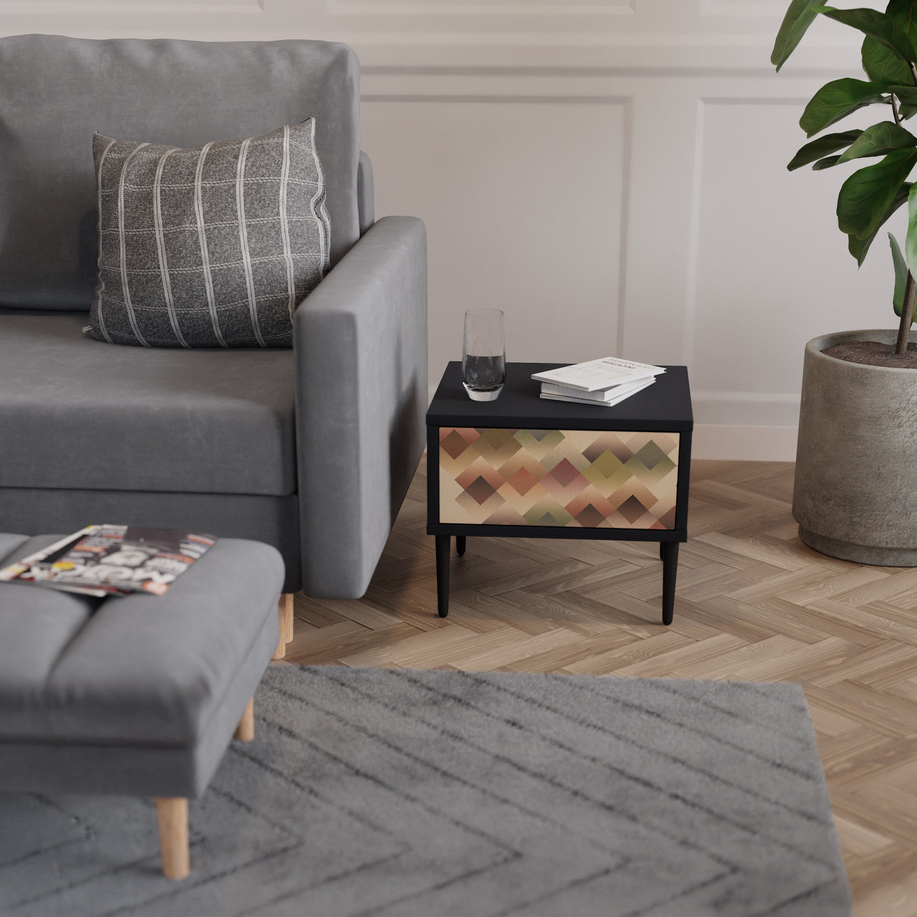 Table de chevet GEOMETRIC FUSION en finition noire