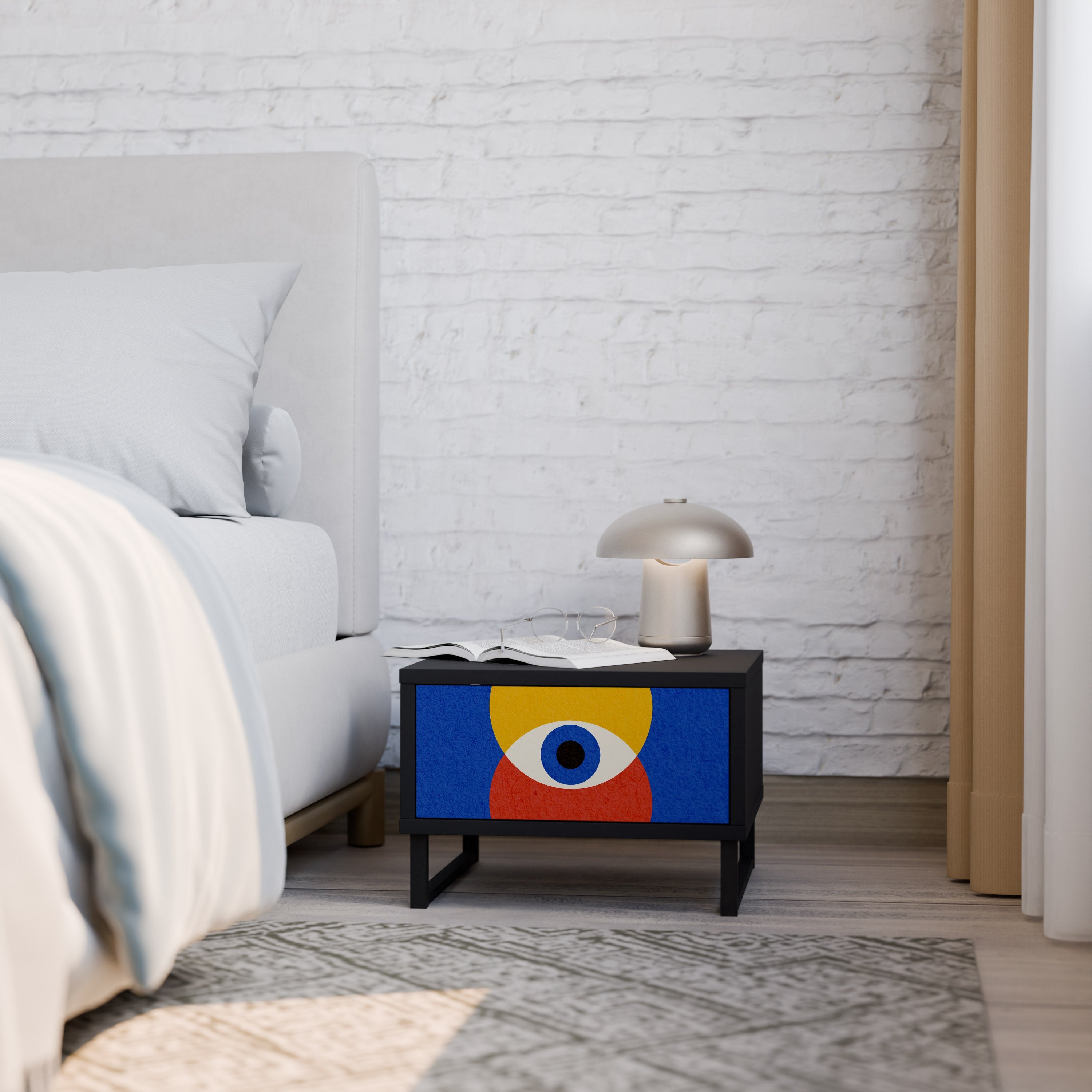 Table de chevet GEOMETRIC EYES en finition noire