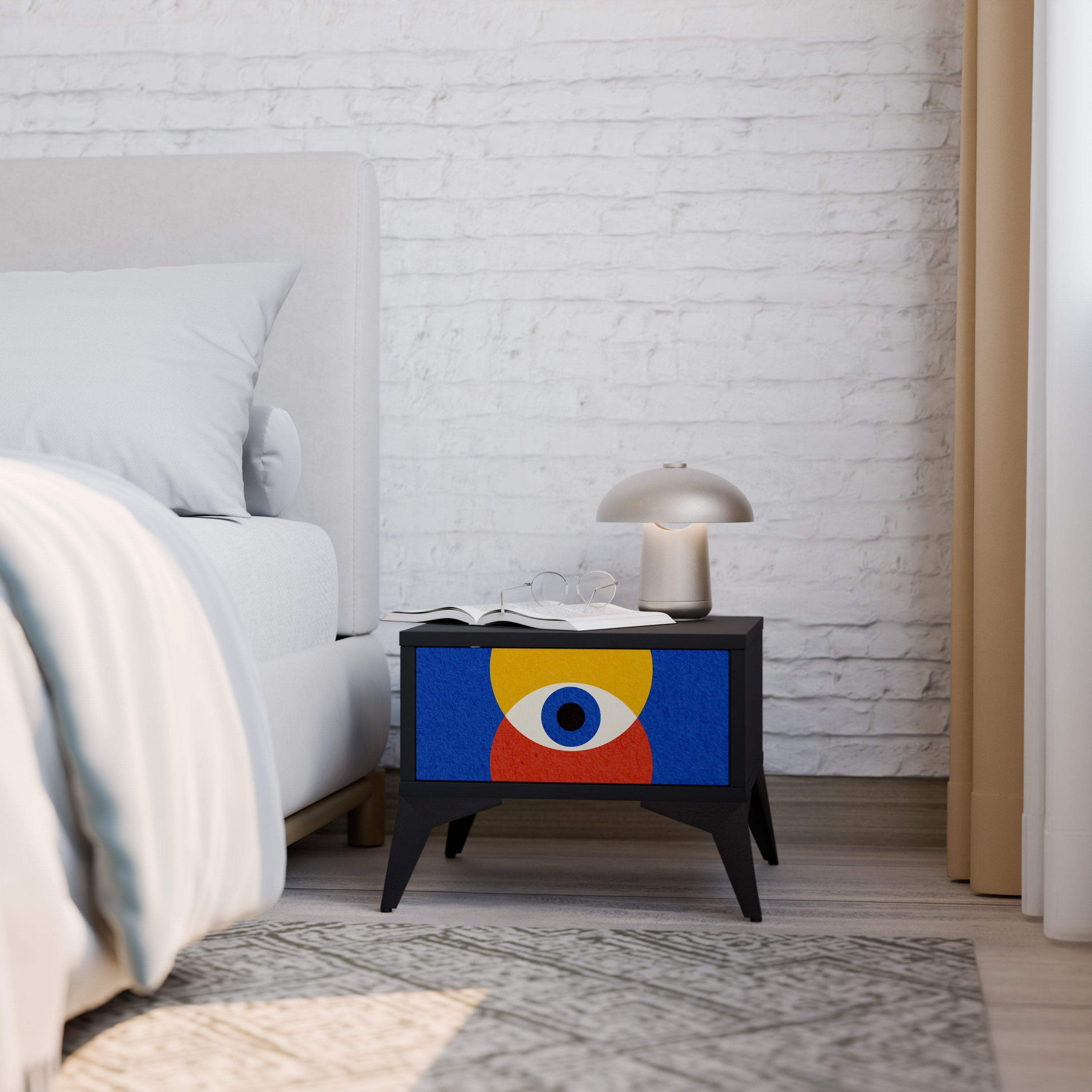 Table de chevet GEOMETRIC EYES en finition noire