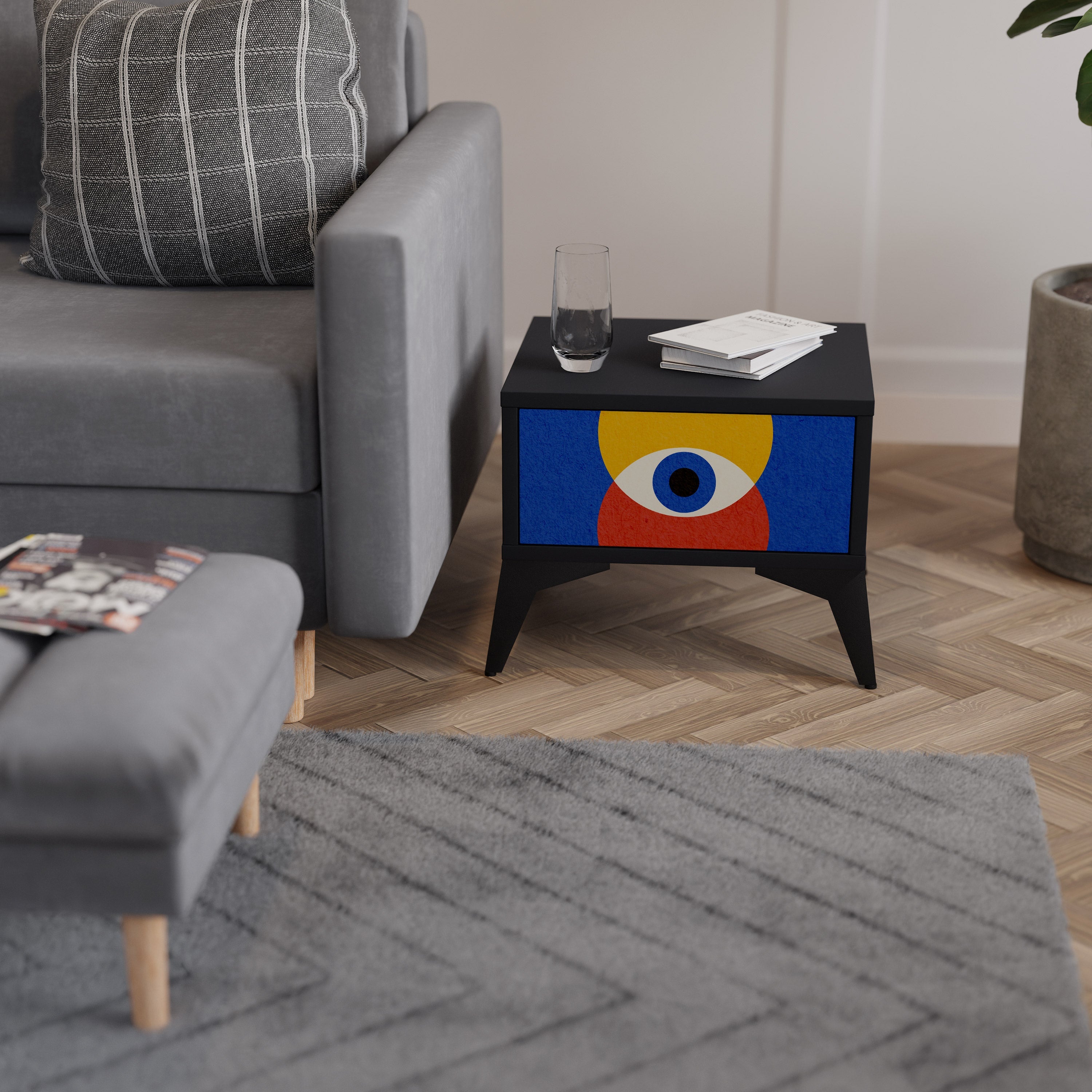 Table de chevet GEOMETRIC EYES en finition noire