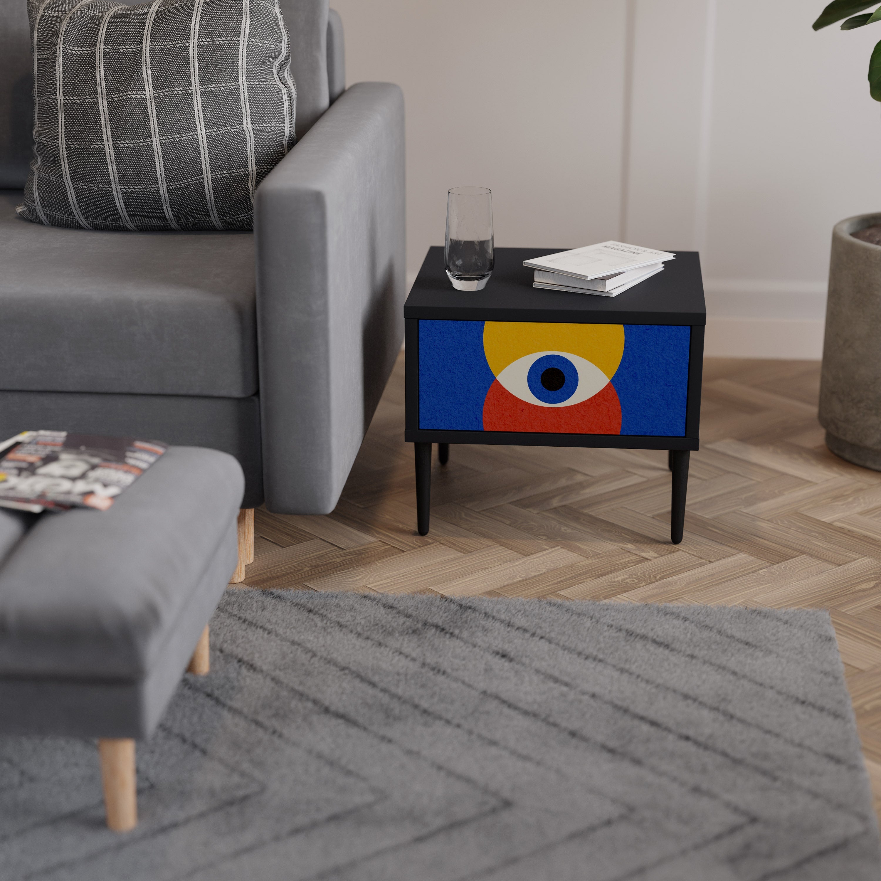 Table de chevet GEOMETRIC EYES en finition noire