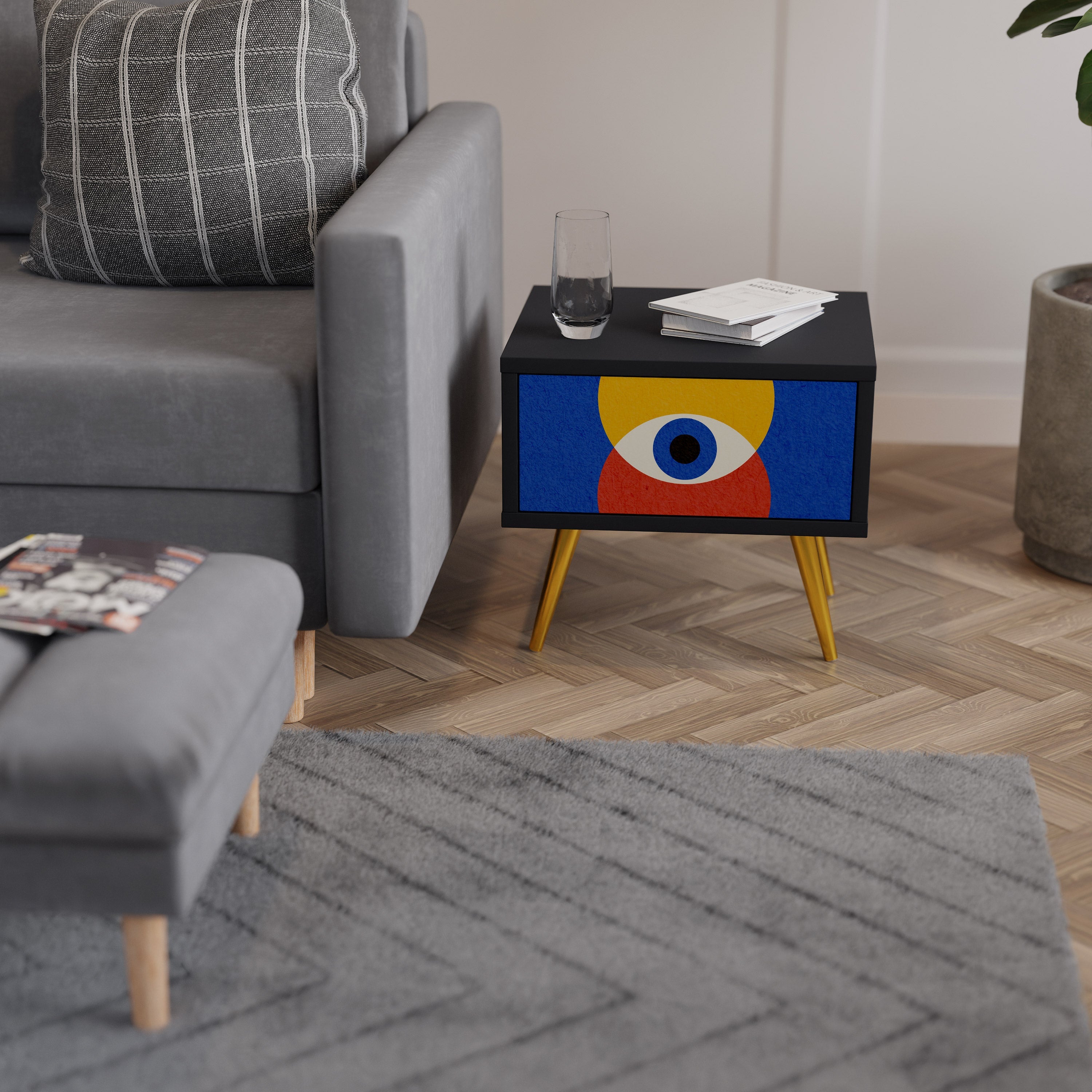 Table de chevet GEOMETRIC EYES en finition noire