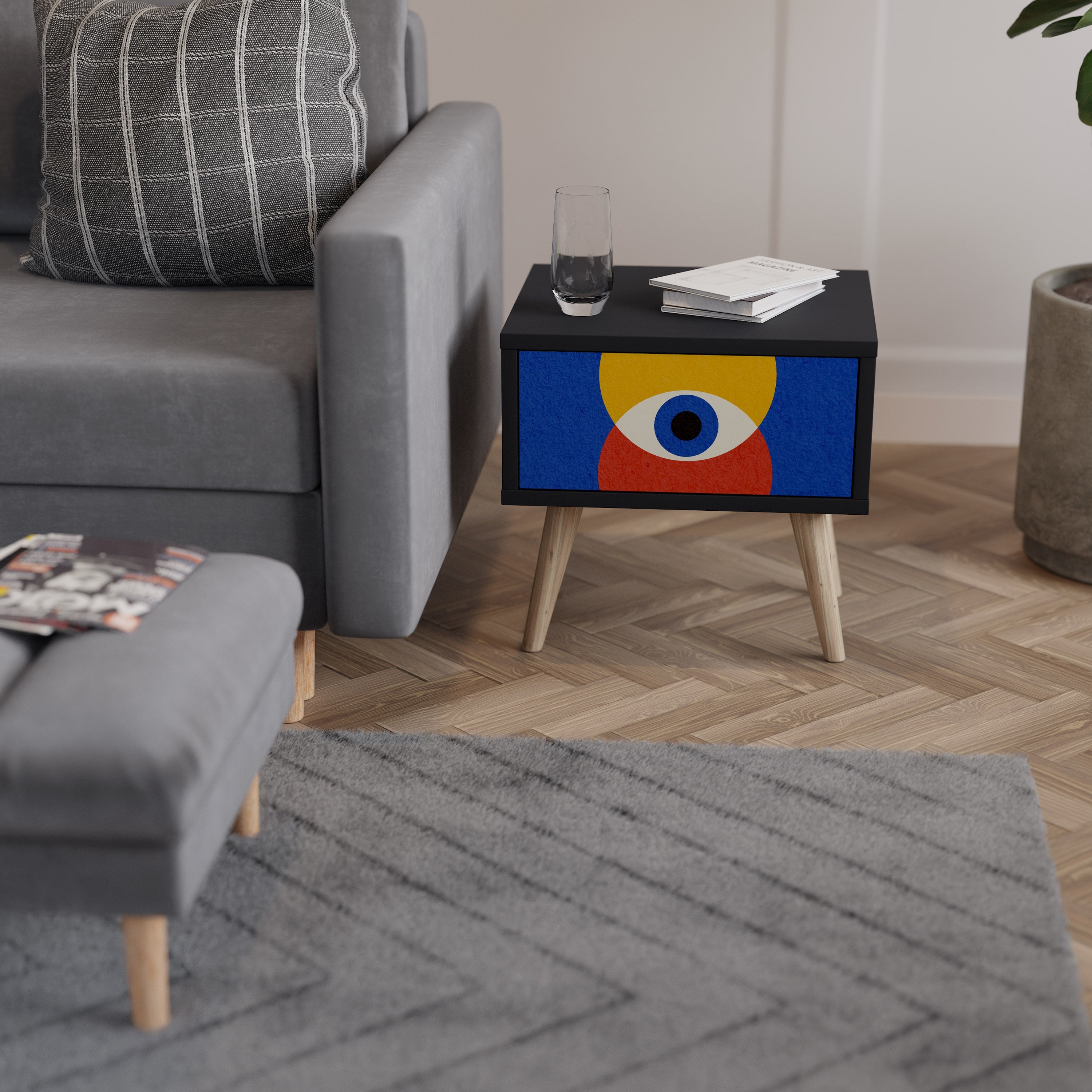 Table de chevet GEOMETRIC EYES en finition noire