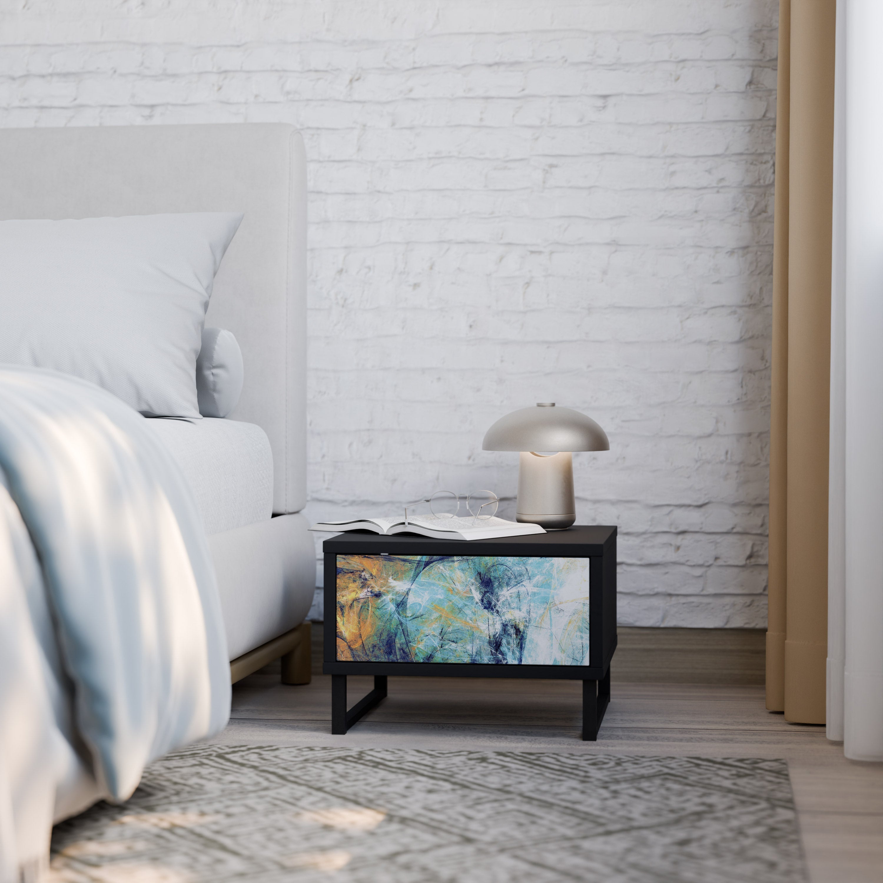 RÉFLEXIONS ABSTRAITES Table de chevet en finition noire