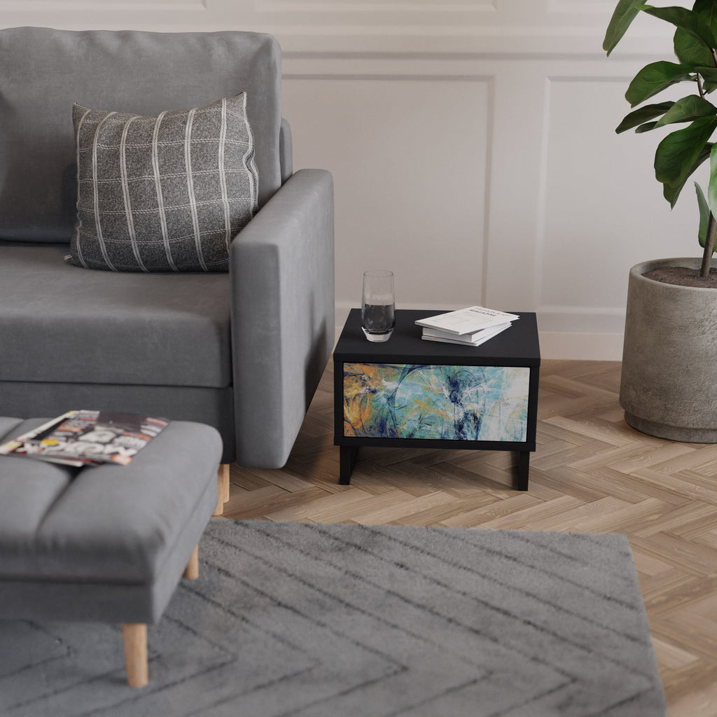 RÉFLEXIONS ABSTRAITES Table de chevet en finition noire