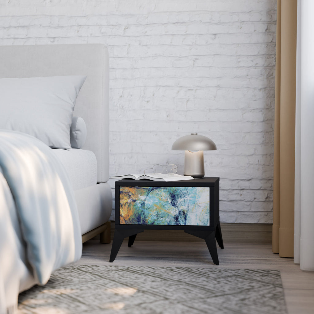 RÉFLEXIONS ABSTRAITES Table de chevet en finition noire