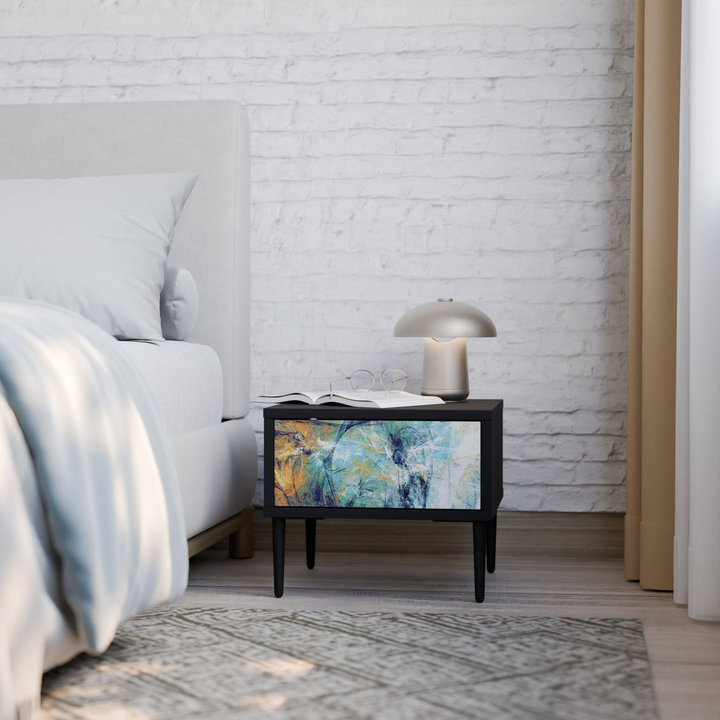 RÉFLEXIONS ABSTRAITES Table de chevet en finition noire