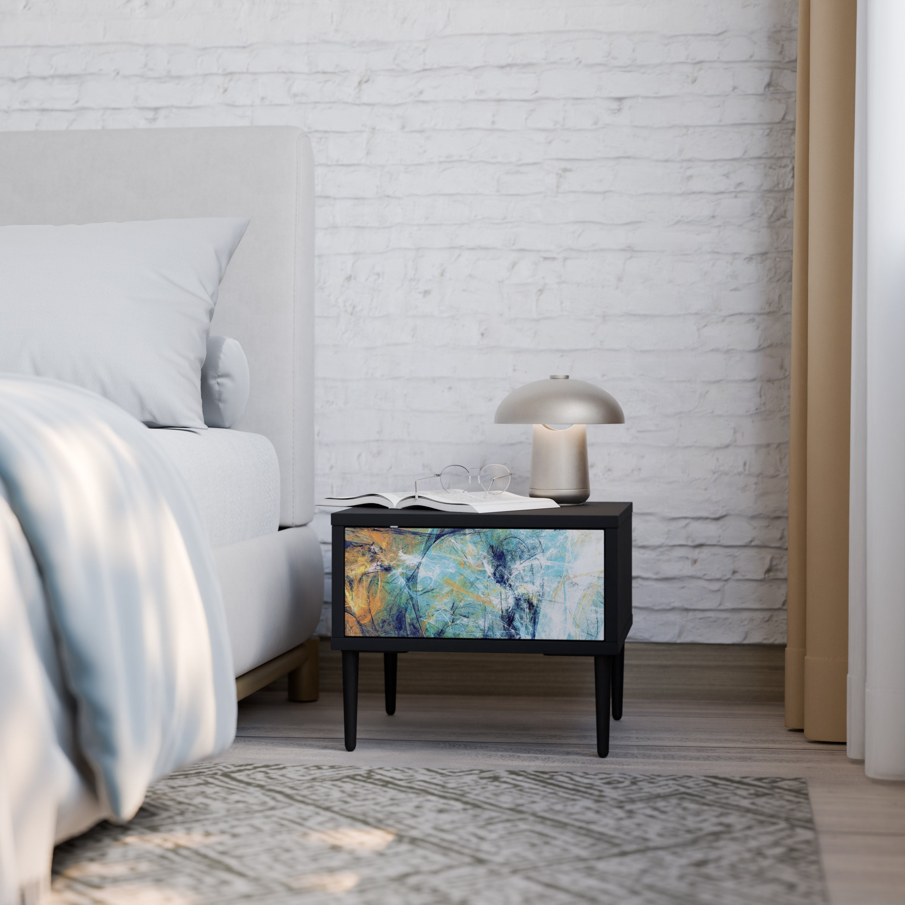 RÉFLEXIONS ABSTRAITES Table de chevet en finition noire